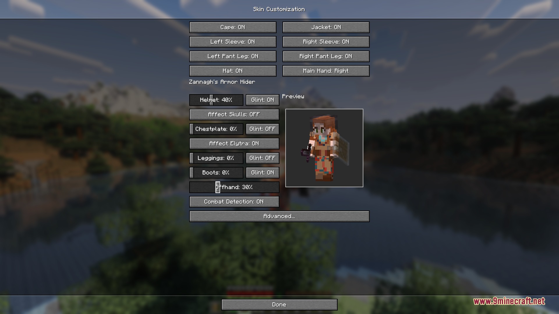 Veil of Sight Mod Screenshot 2 The Veil of Sight menu provides sliders for adjusting armor transparency levels