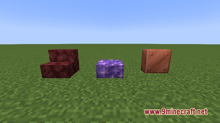 Veneer Geometric Mimicry Mod Screenshot 1 Three camouflage blocks with different shapes and textures placed on green grass