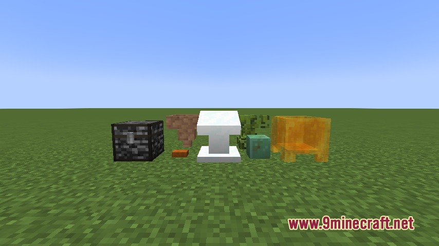 Veneer Geometric Mimicry Mod Screenshot 5 A row of utility blocks disguised with different Minecraft block textures