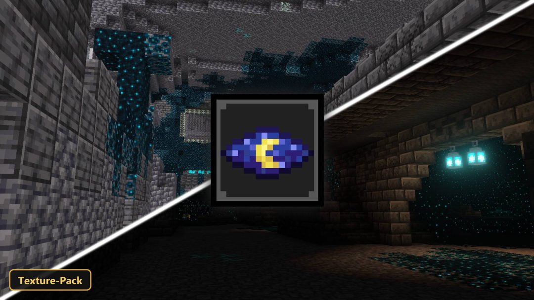 split image of a deep dark cave with and without enhanced lighting