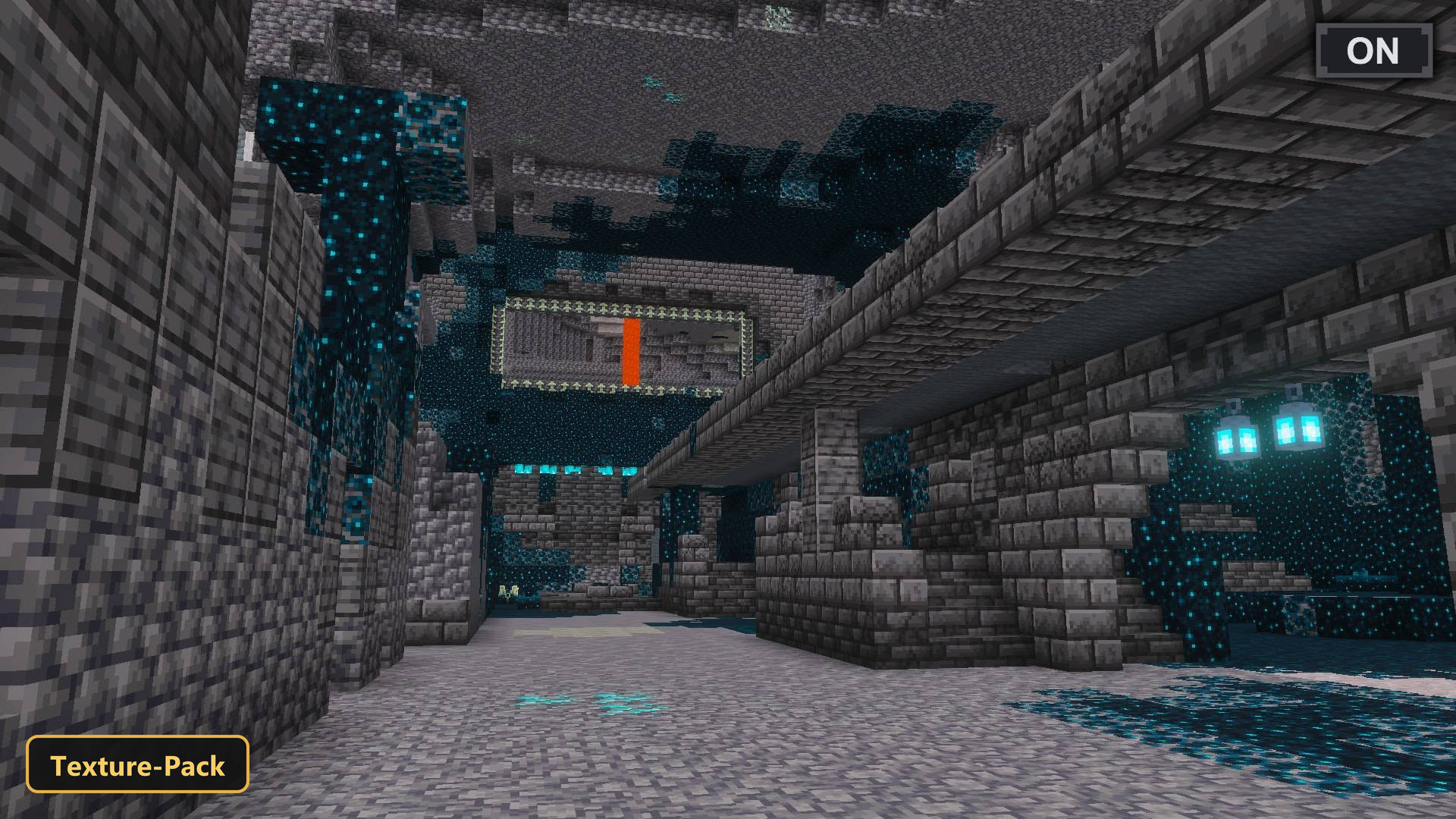 deep dark cave with enhanced lighting and glowing sculk blocks