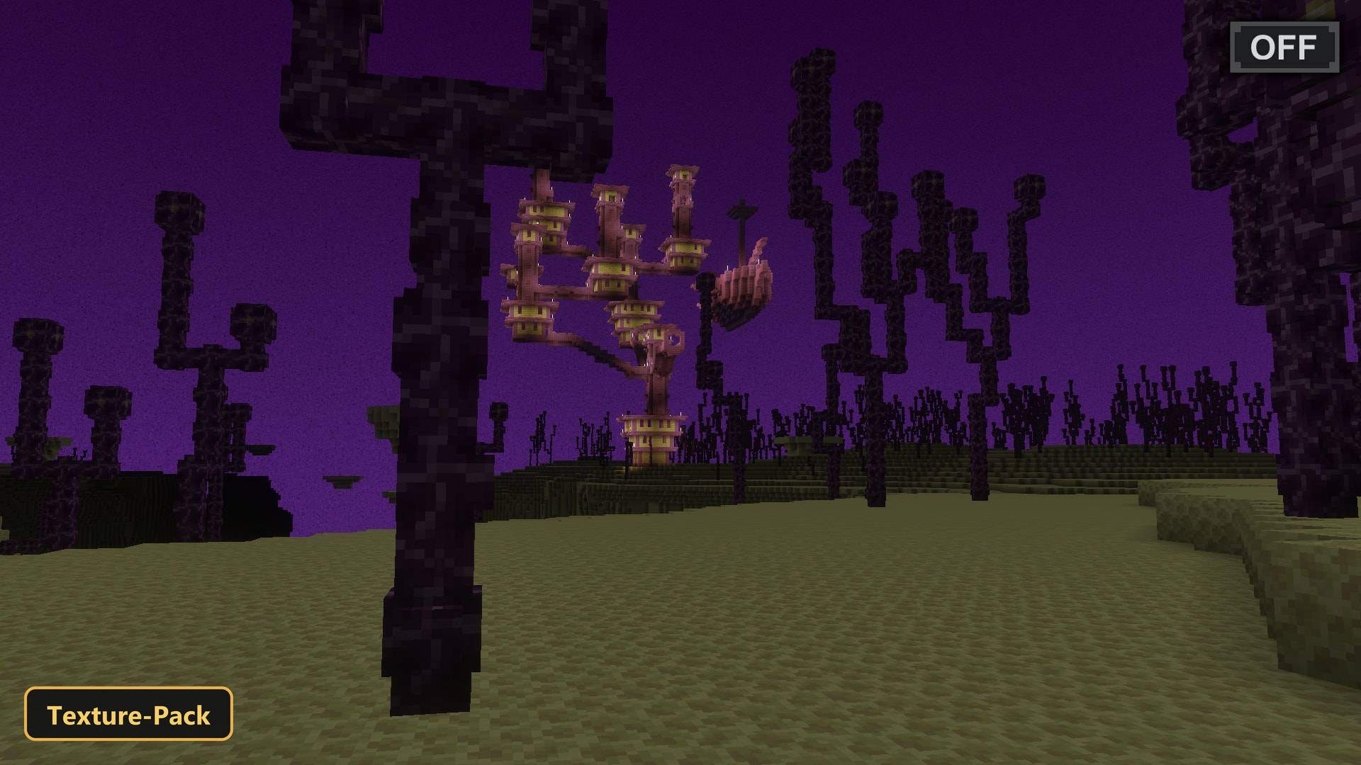End dimension with chorus trees and End city, default lighting