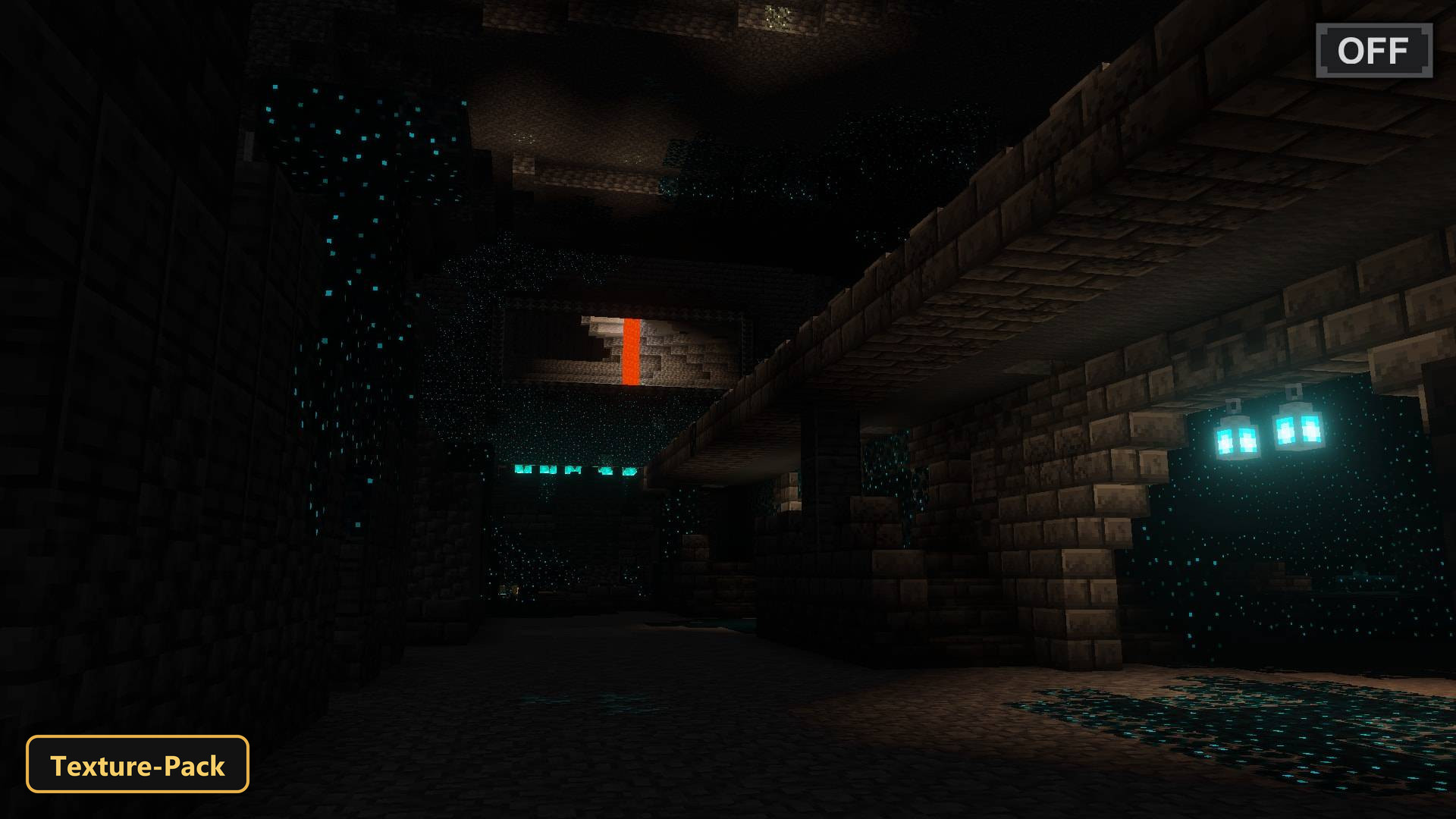 deep dark cave with default lighting and faint sculk glow