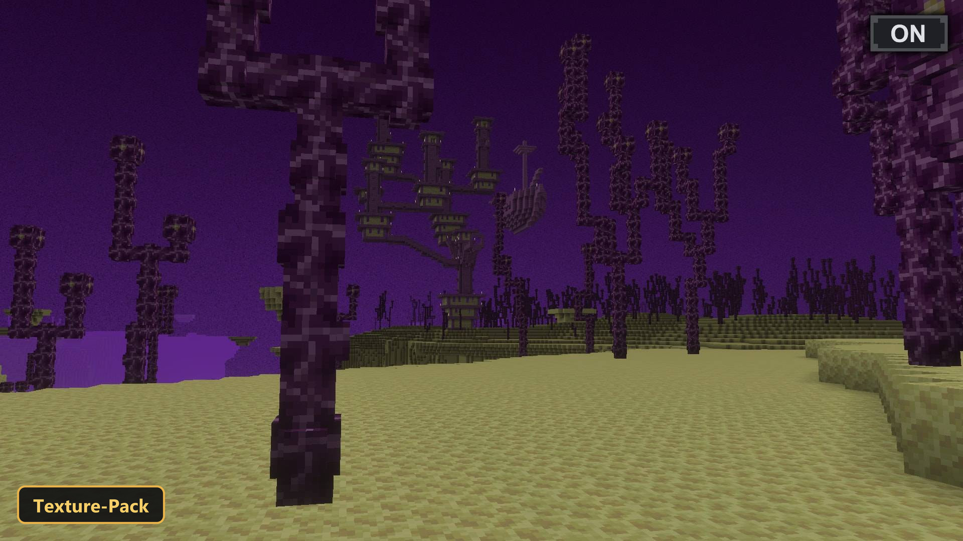 End dimension with chorus trees and End city, enhanced lighting