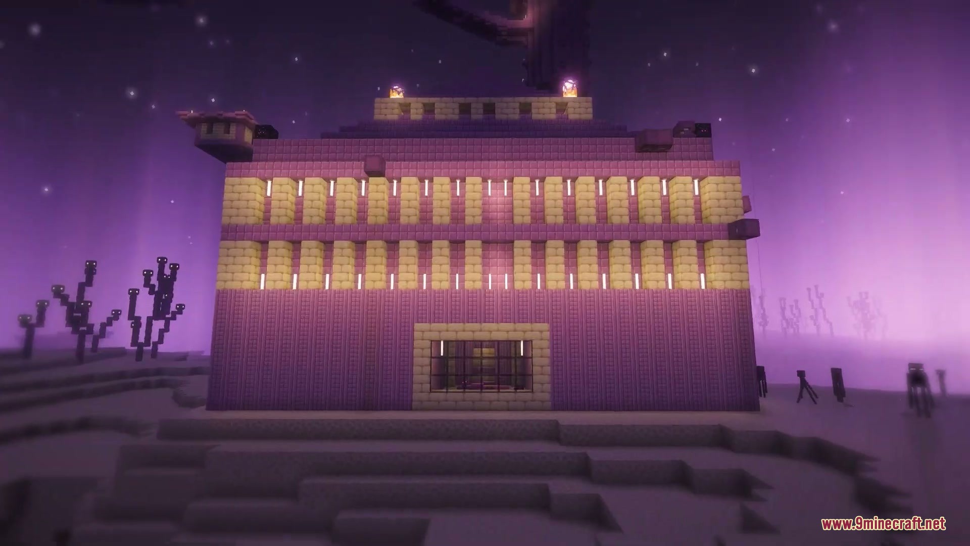 Vigor and Voids Mod Screenshot 1 A large purpur and end stone building stands in the End dimension