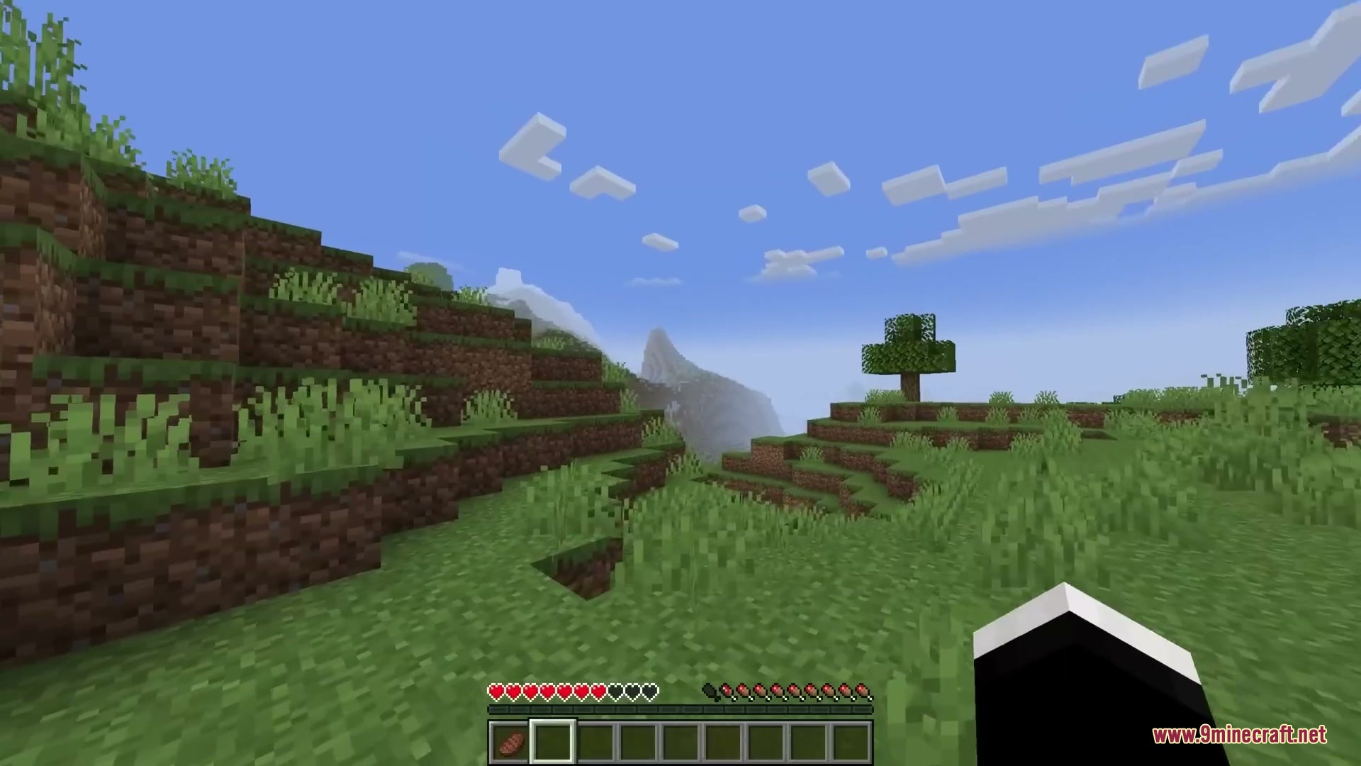 Vigor and Voids Mod Screenshot 14 Player looking at a scenic Minecraft landscape with the stamina meter visible