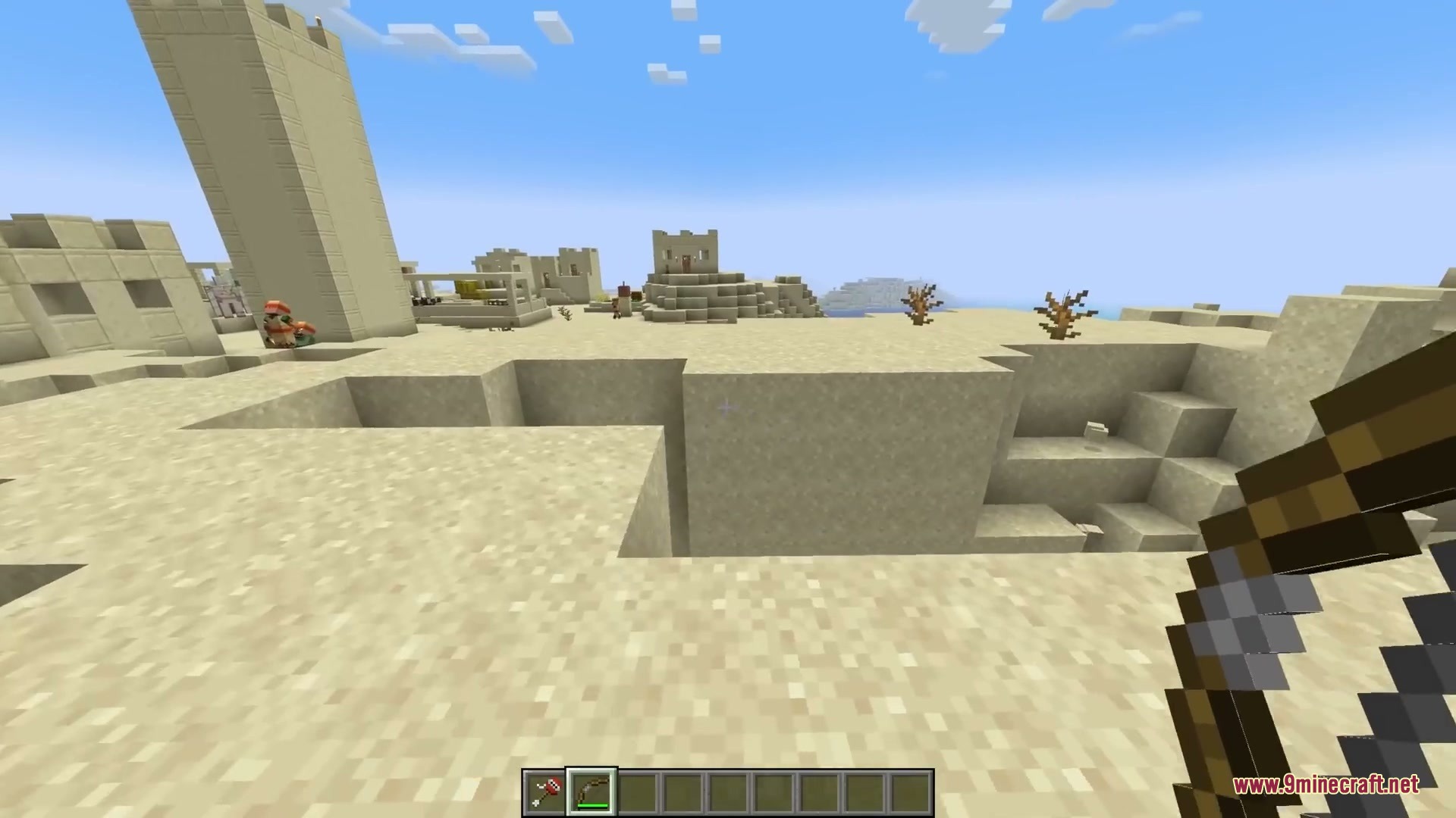 Vigor and Voids Mod Screenshot 15 Player holding a bow in a desert village with a custom stamina bar