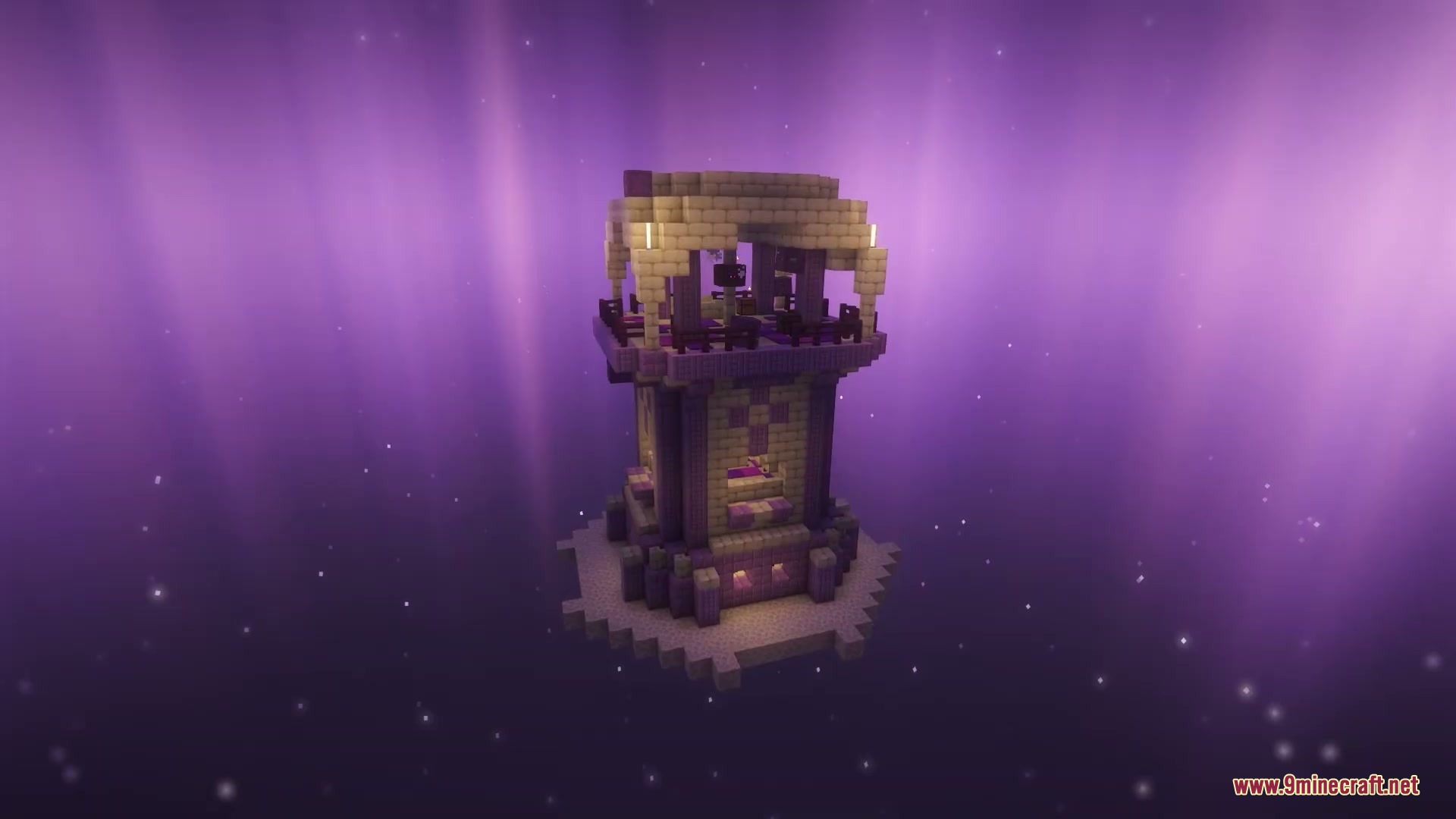 Vigor and Voids Mod Screenshot 5 A tall purple and beige tower floating in a starry purple void