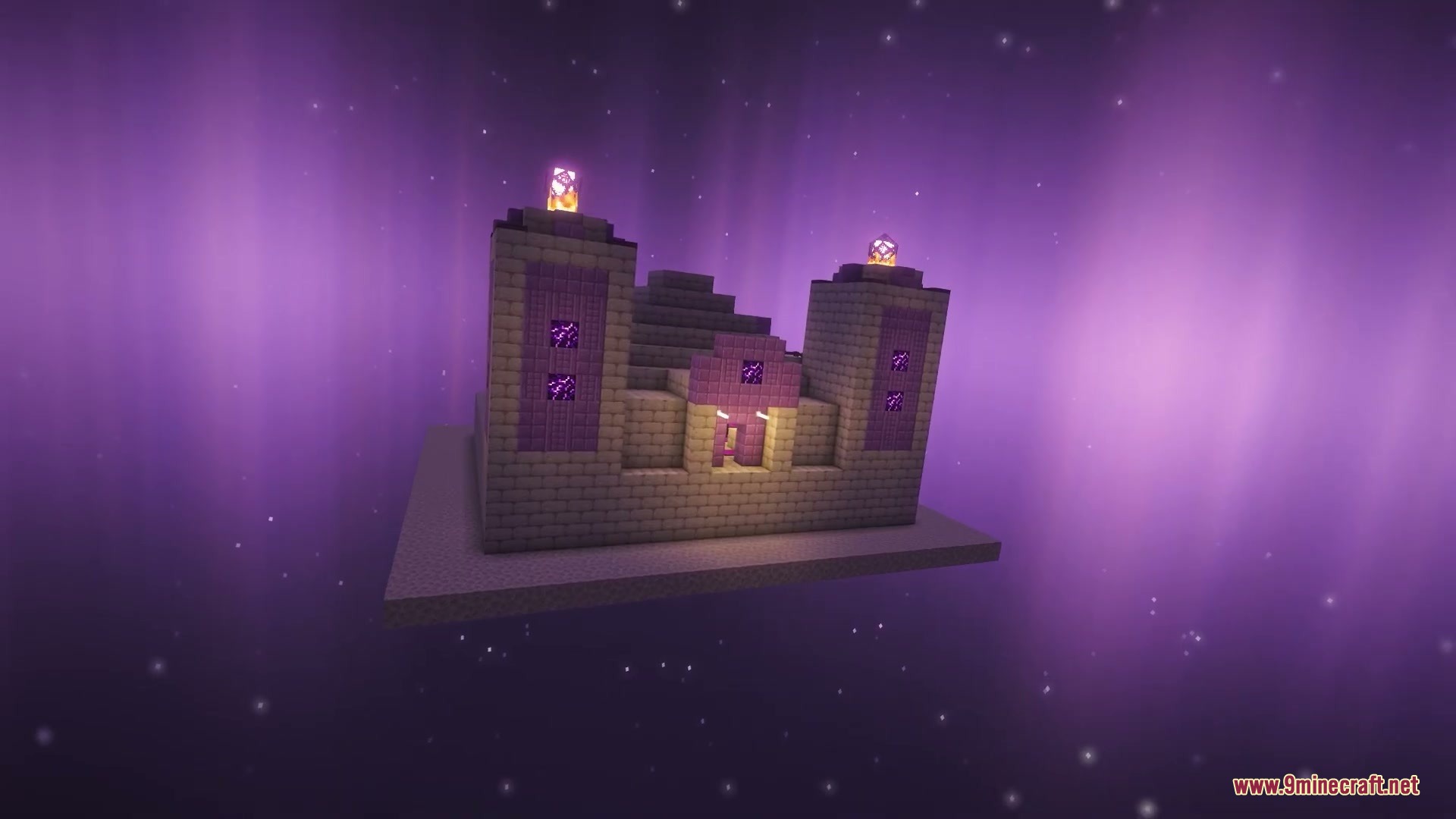 Vigor and Voids Mod Screenshot 6 A small castle with purple towers floating in a starry purple dimension