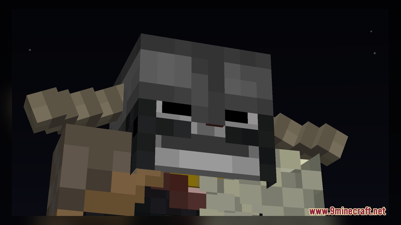 Viking Armory Resource Pack Screenshot 1 Close up of a Minecraft character wearing a detailed Viking helmet with horns