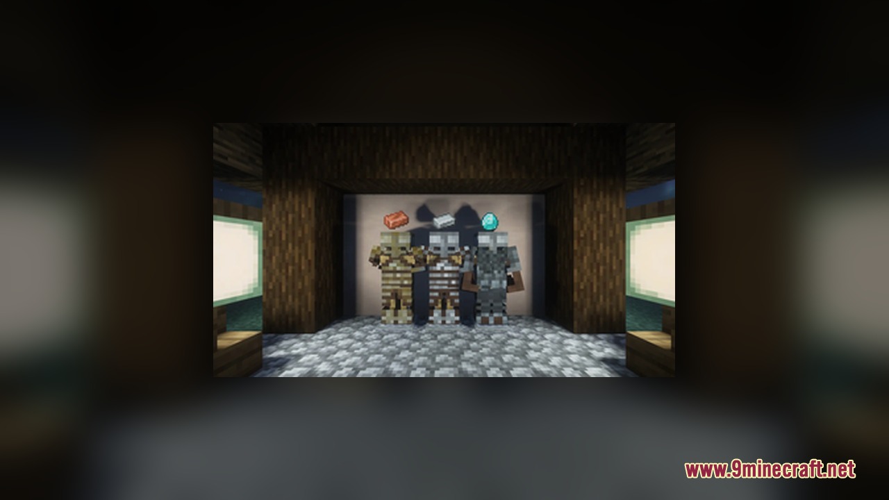Viking Armory Resource Pack Screenshot 2 Three armor stands displaying different tiers of Viking battle gear in a room