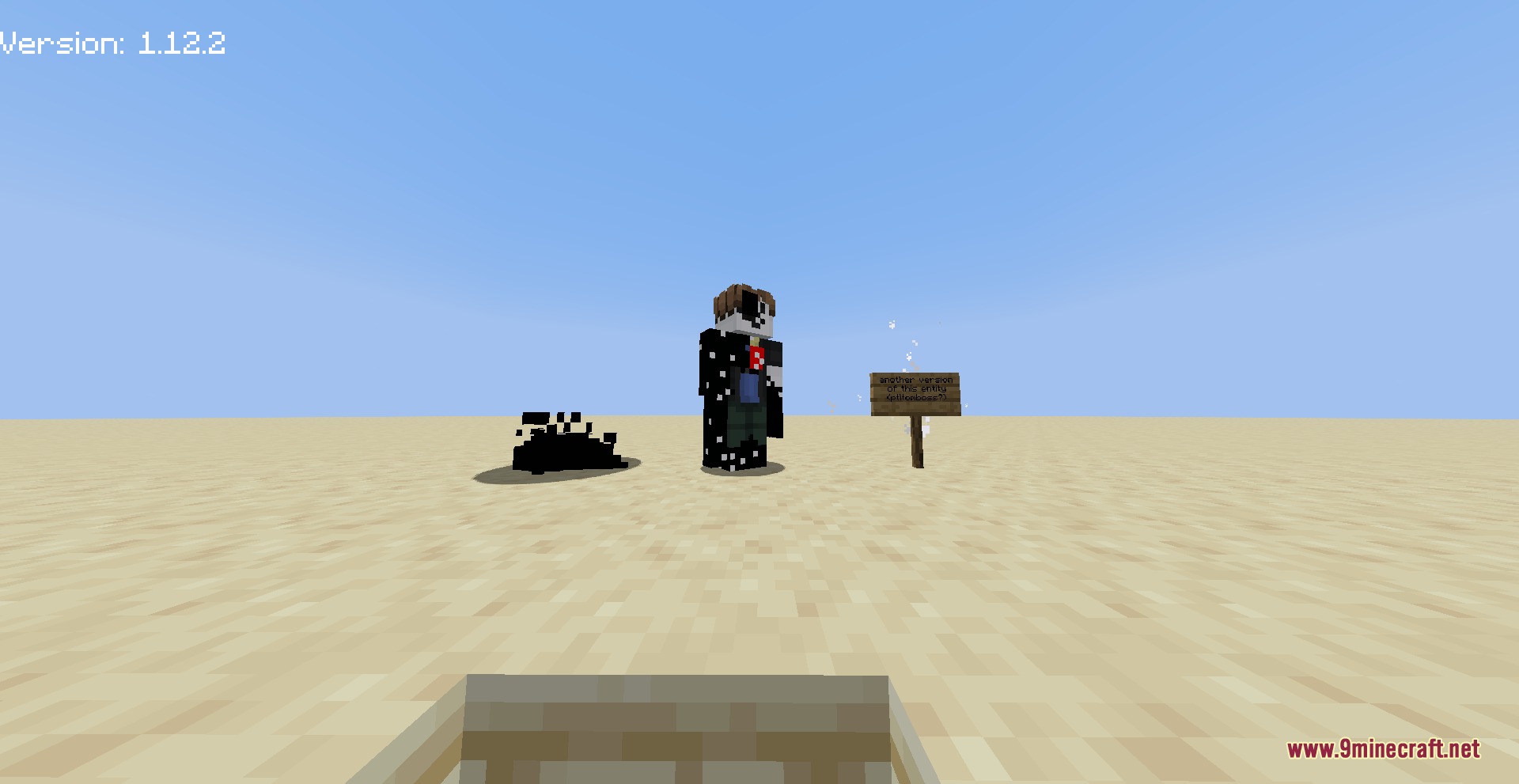 Vile Cell Growth Mod Screenshot 2 Corrupted character standing next to a dark block and a wooden sign