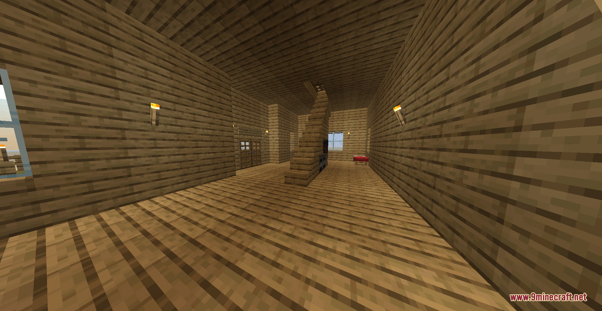 Vile Cell Growth Mod Screenshot 5 The interior of a custom wooden house structure with a central staircase