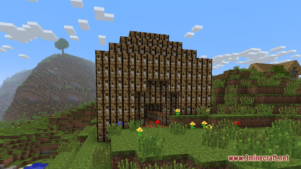 Vile Genesis Mod Screenshot 6 A house built entirely from crafting tables in the surreal Workbench Dimension