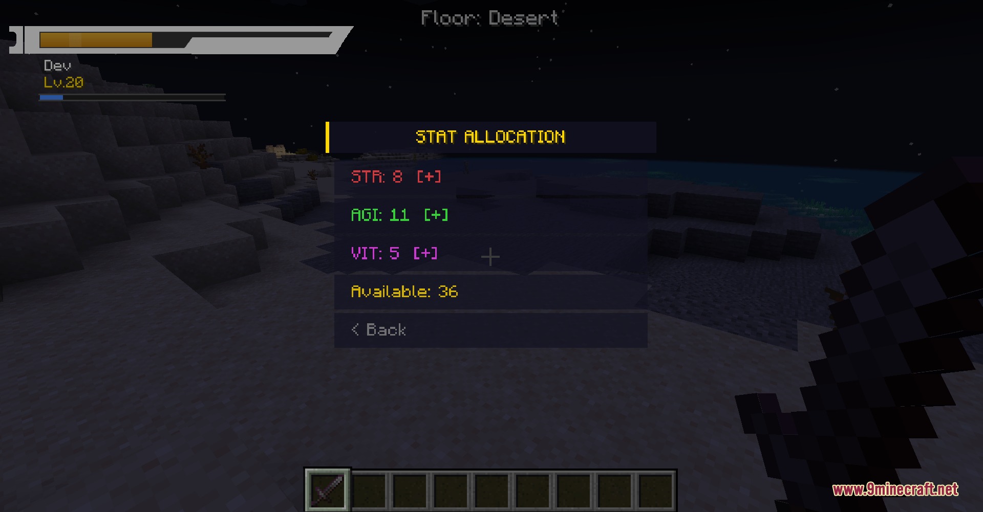 Virtual Frontier Interface Mod Screenshot 1 A player manages character stat allocation using a custom action game interface