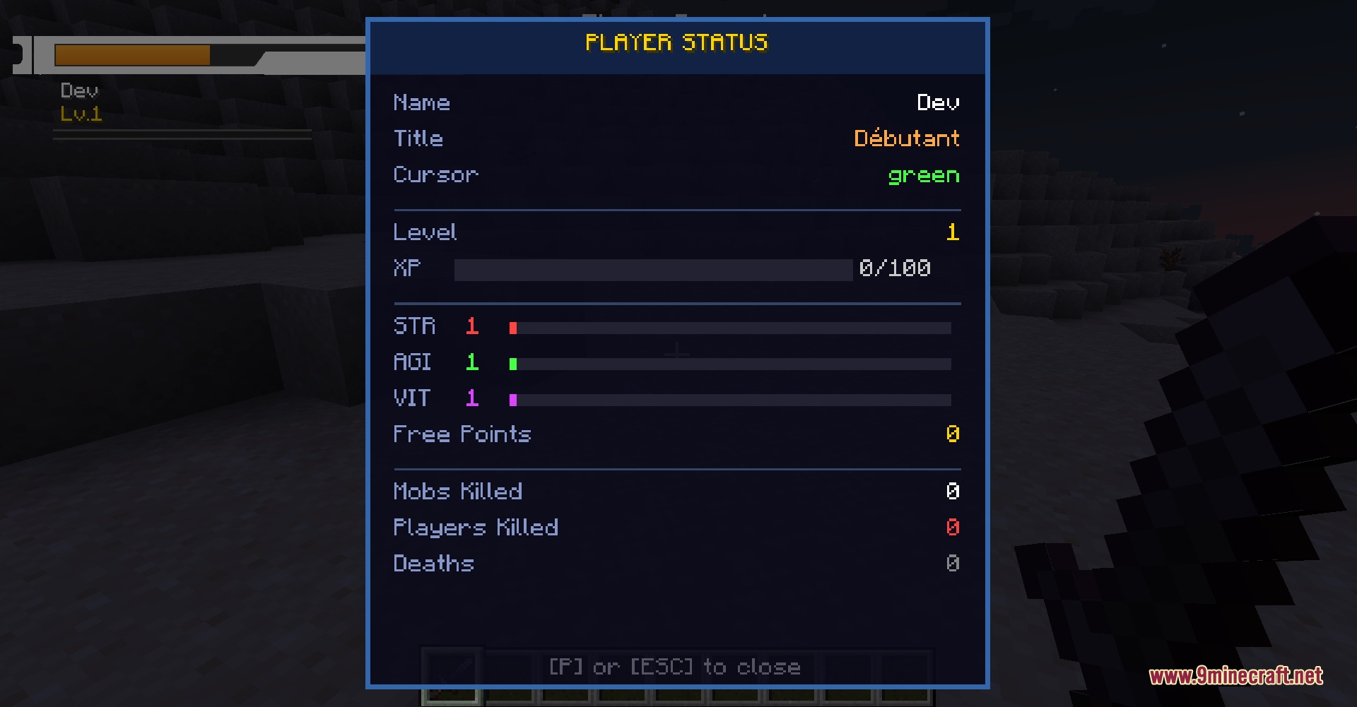 Virtual Frontier Interface Mod Screenshot 4 Detailed character status menu displaying player attributes and stats in a Minecraft world