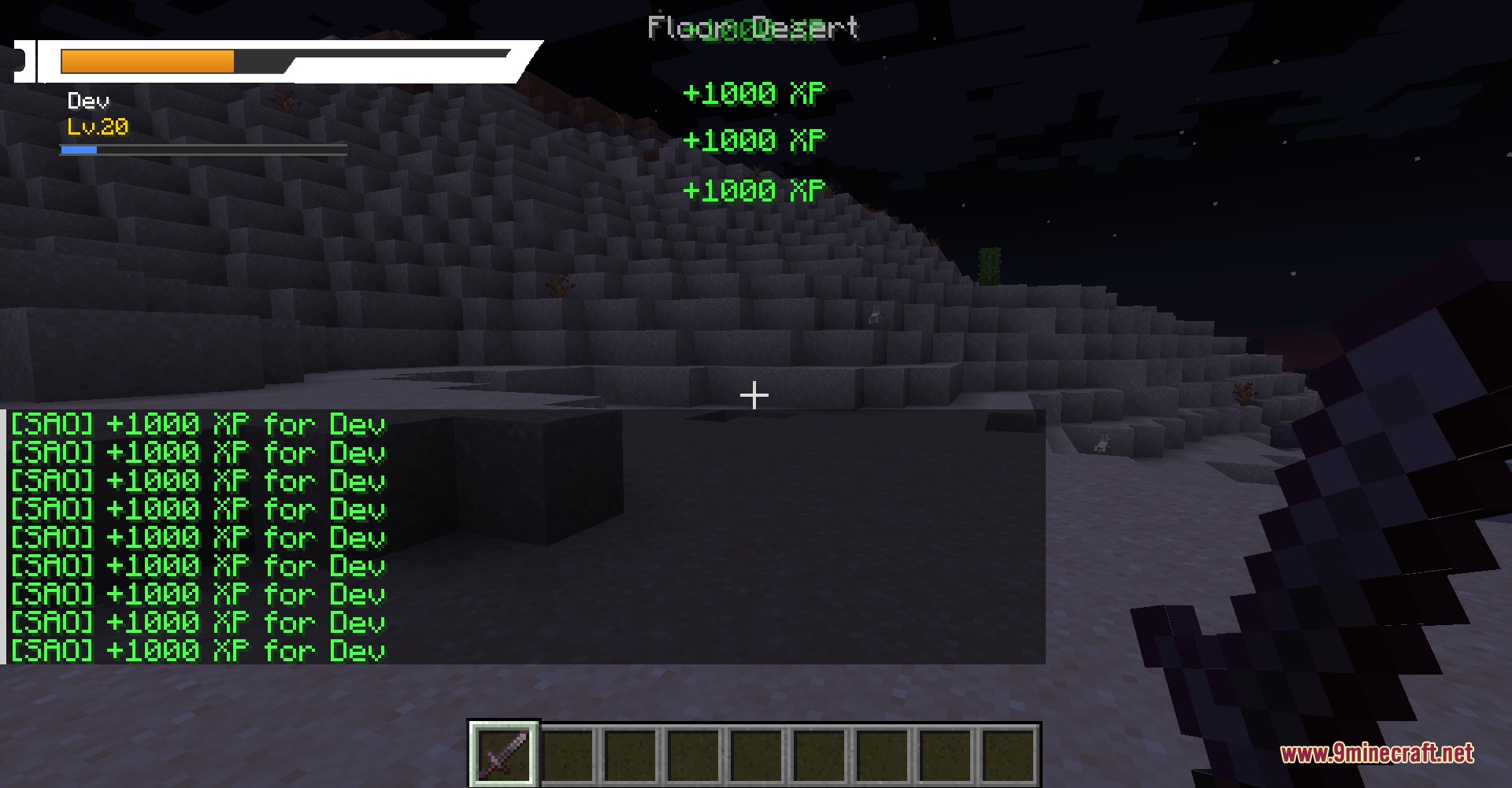 Virtual Frontier Interface Mod Screenshot 6 Floating experience points appear on screen while exploring a desert at night