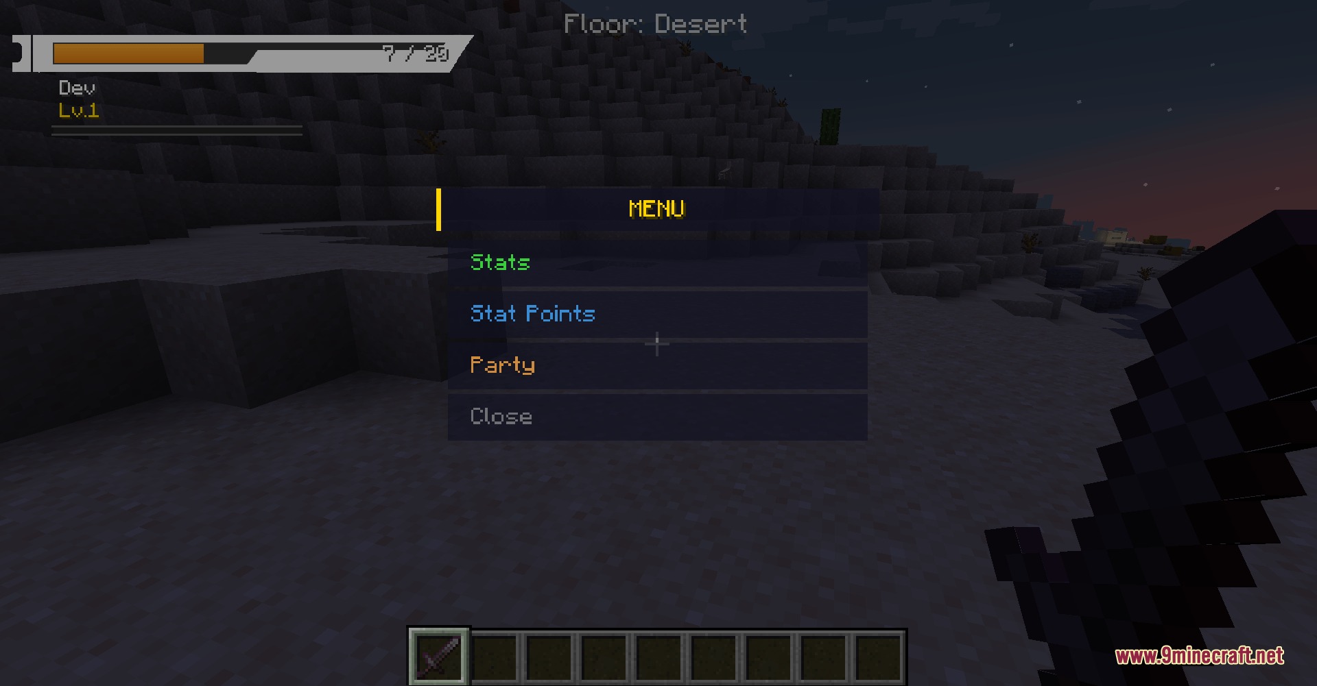 Virtual Frontier Interface Mod Screenshot 7 Custom menu screen showing stats and party options over a desert landscape