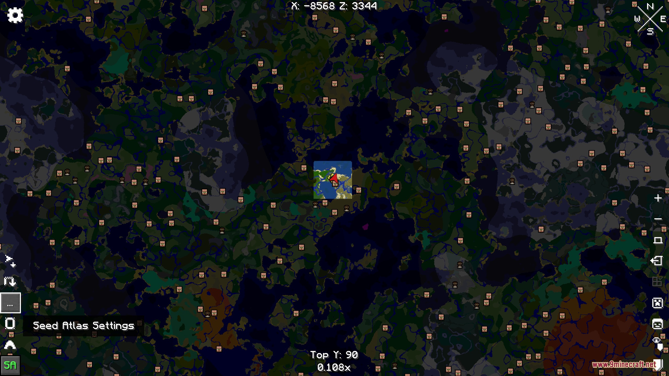 Visionary Terrain Logic Mod Screenshot 4 A detailed world map displaying biome borders and various structure icons