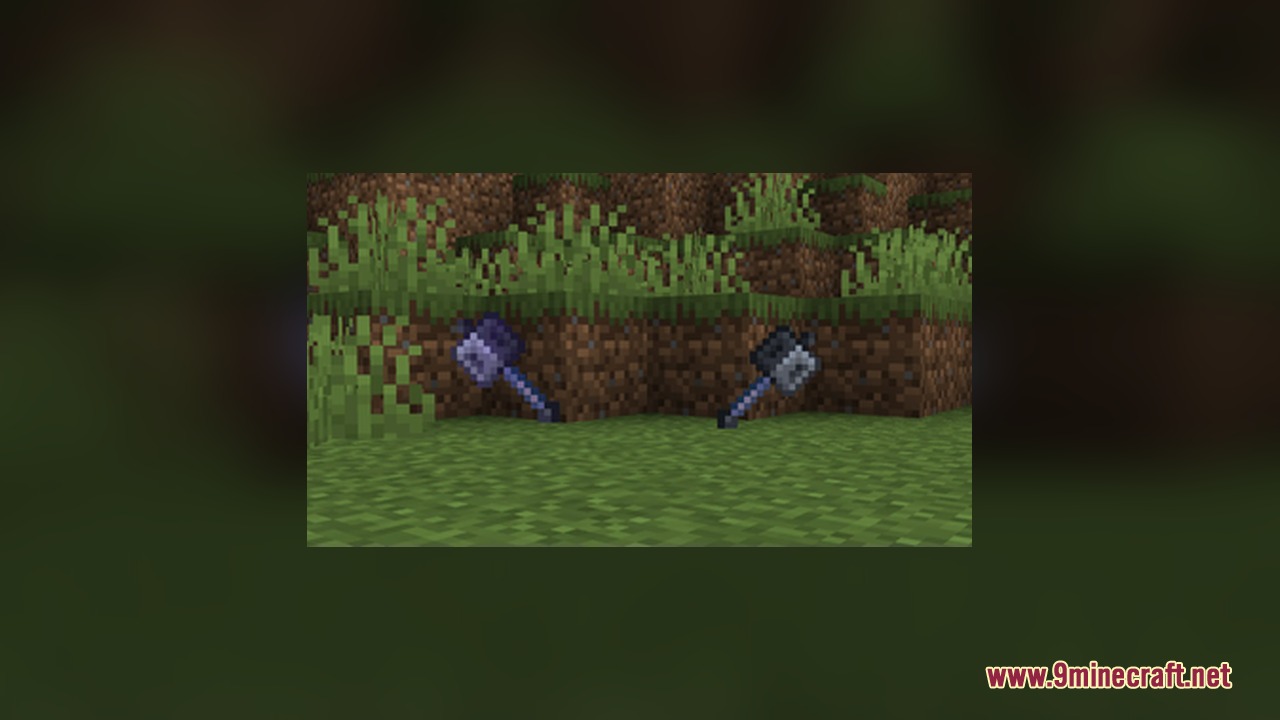 Visual 3D Mace Resource Pack Screenshot 10 Two 3D mace items resting on the grass in a Minecraft forest biome