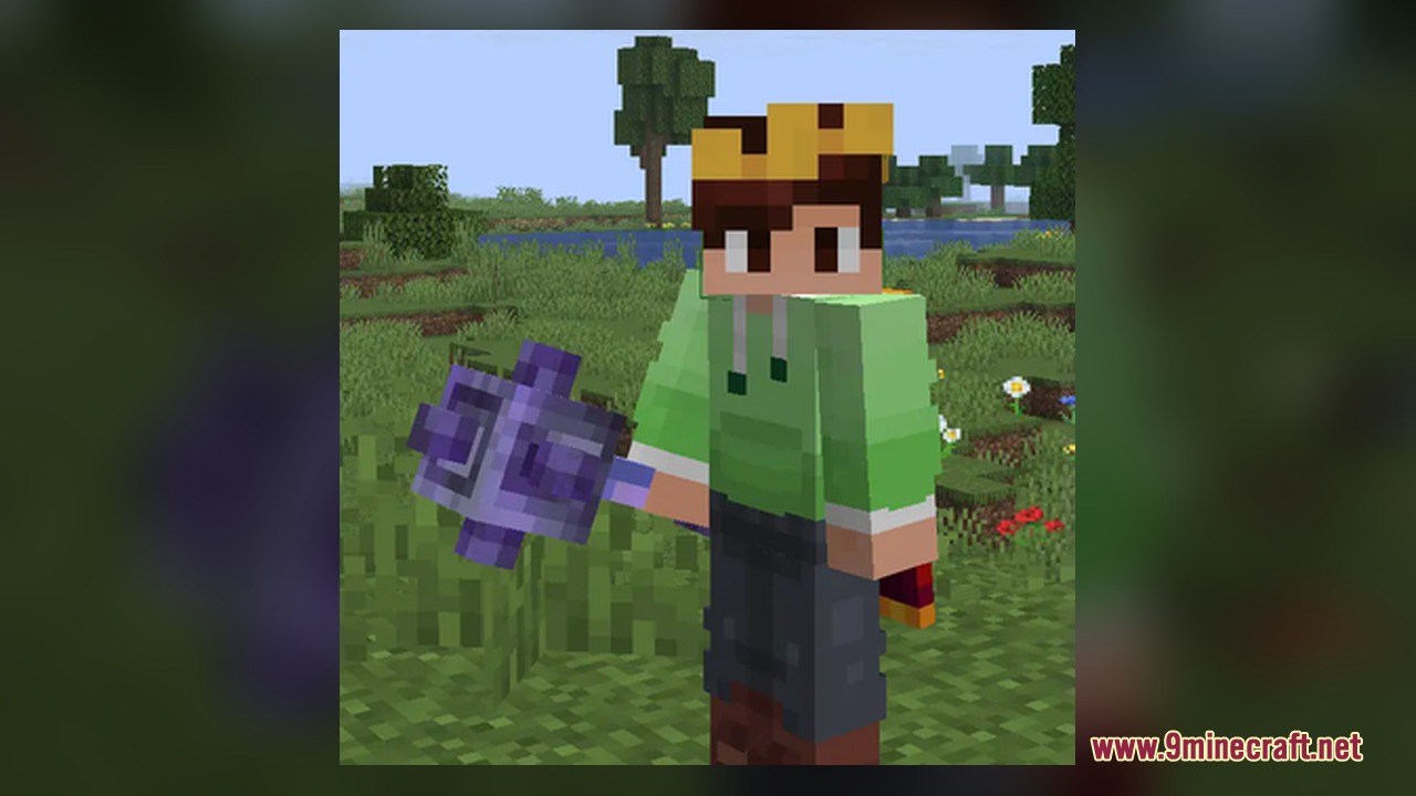 Visual 3D Mace Resource Pack Screenshot 4 Minecraft character wearing a crown holding a detailed 3D mace model