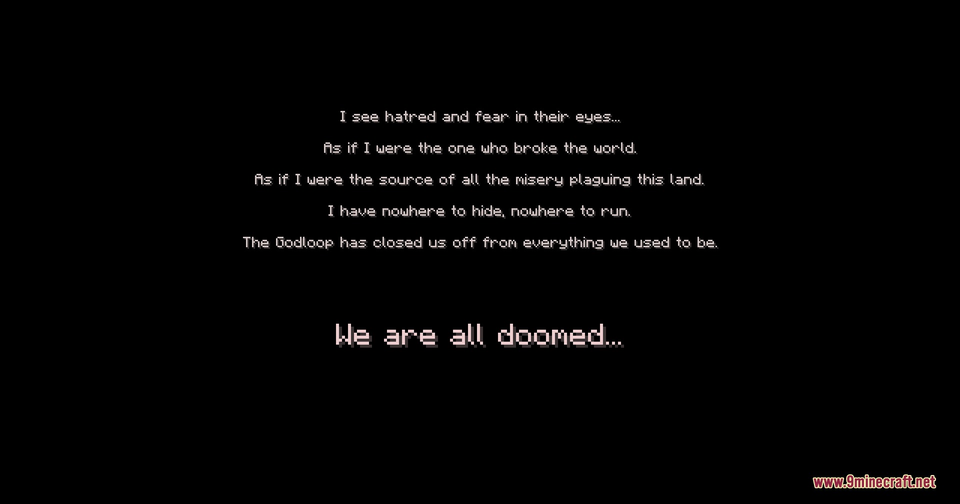 Vitals Under Siege Mod Screenshot 1 Dark screen with white text narrating a story about a doomed world