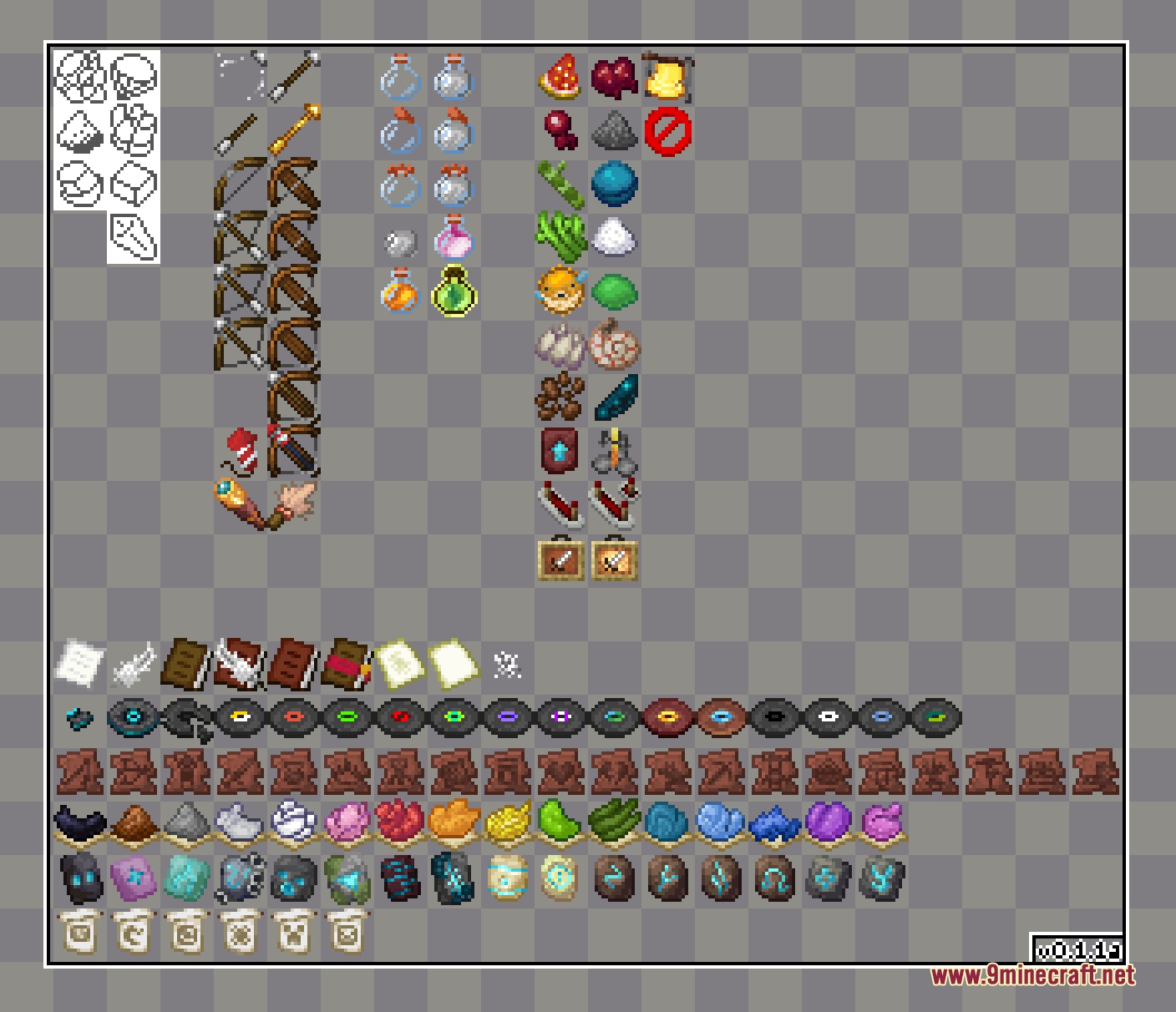 Vivid Flux Resprite Resource Pack Screenshot 2 Various resprited Minecraft items including potions books music discs and armor trims