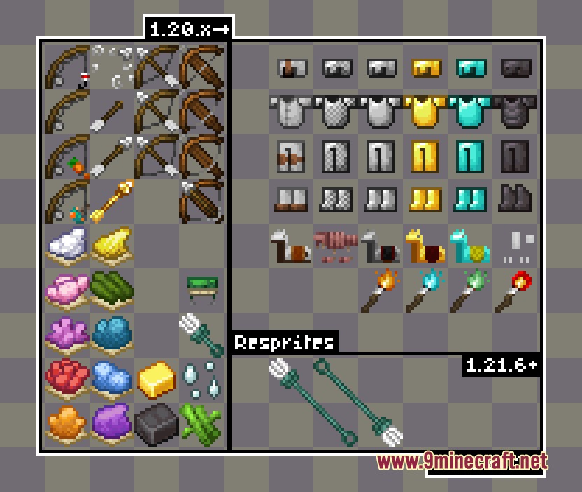 Vivid Flux Resprite Resource Pack Screenshot 6 Various custom item textures including armor sets and ranged weapons