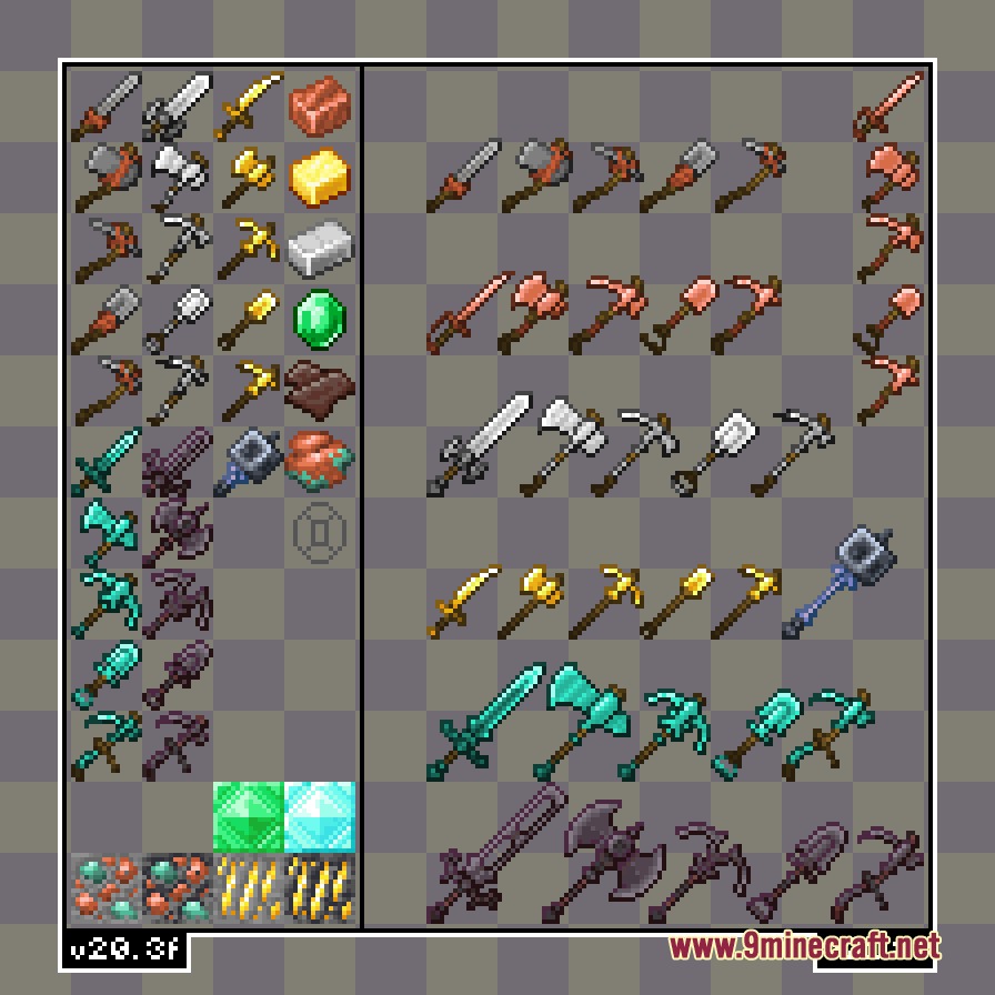 Vivid Flux Resprite Resource Pack Screenshot 8 A comprehensive collection of tools and materials with refreshed pixel art textures