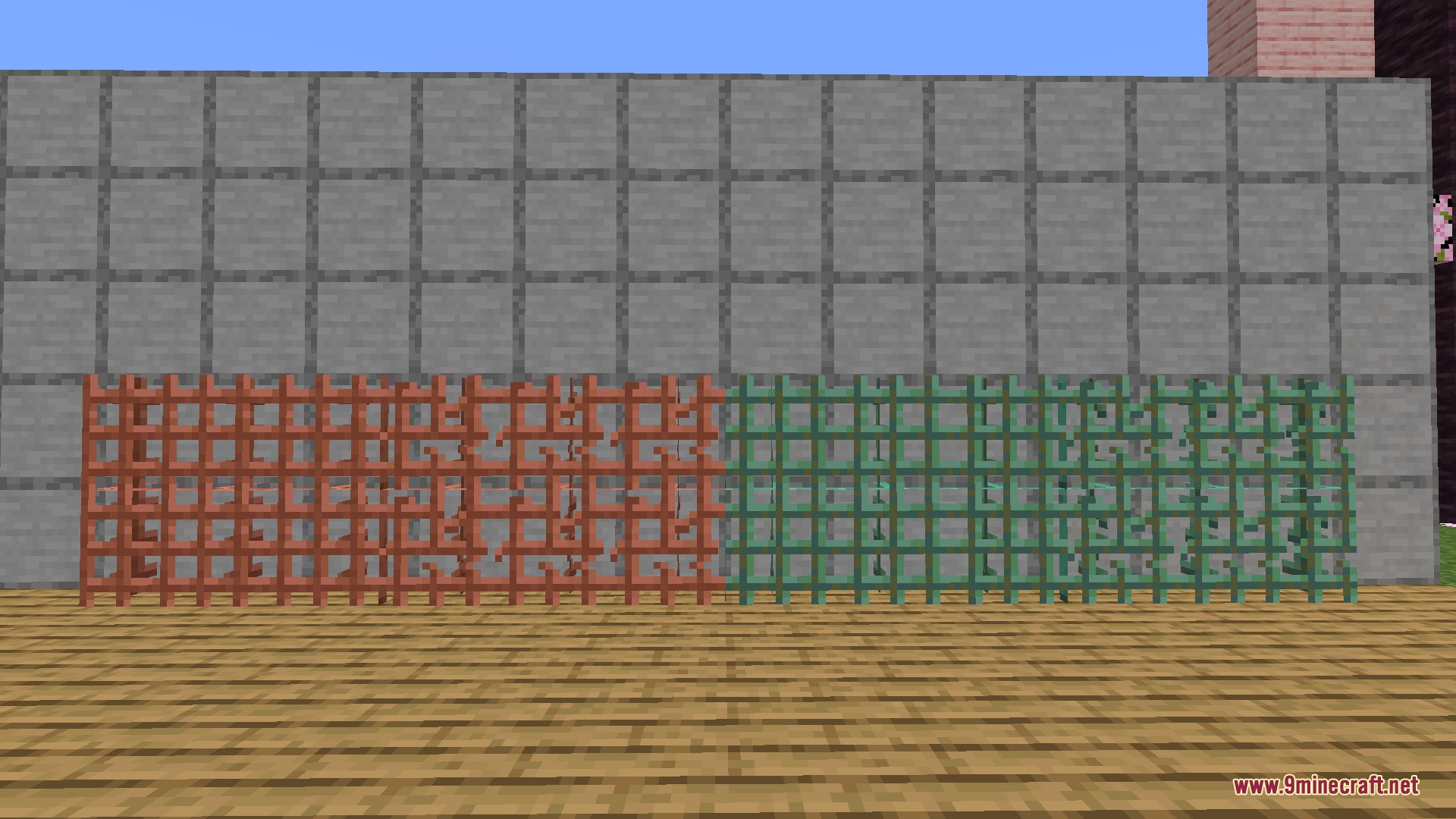 Vivid Utility Frames Mod Screenshot 5 Copper and oxidized drain blocks displayed against a stone wall