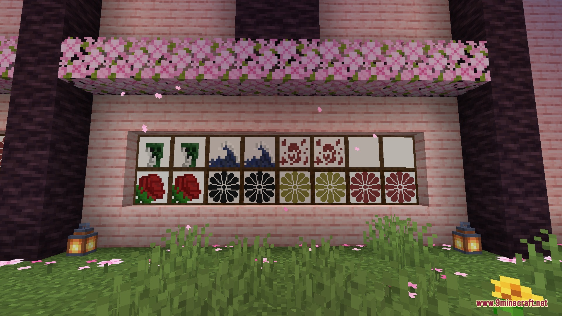 Vivid Utility Frames Mod Screenshot 6 Patterned shoji paper walls shown under a cherry blossom canopy