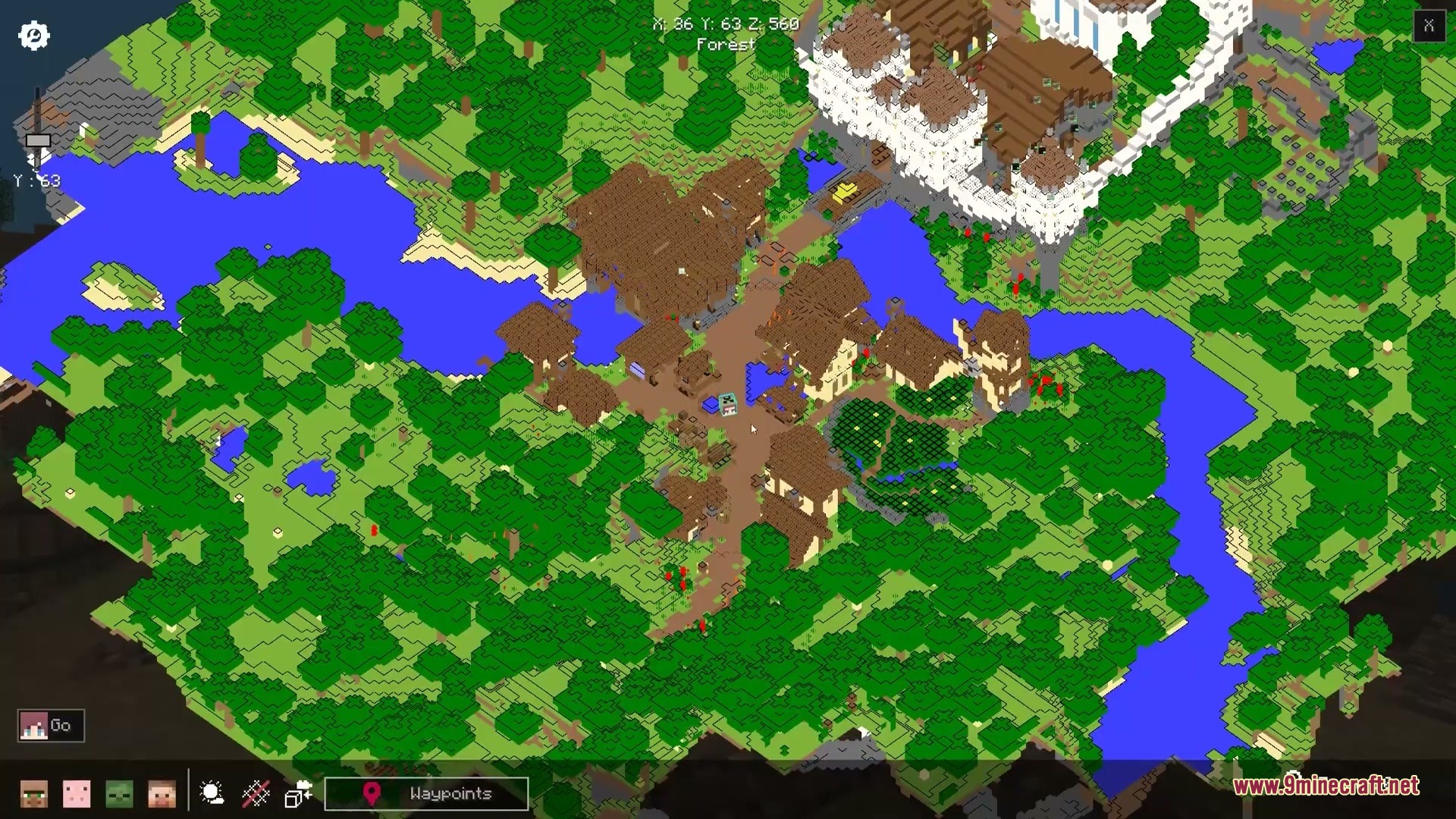 Vocalist Relic Projection Mod Screenshot 1 Detailed 3D map overlay showing a village and river in the forest