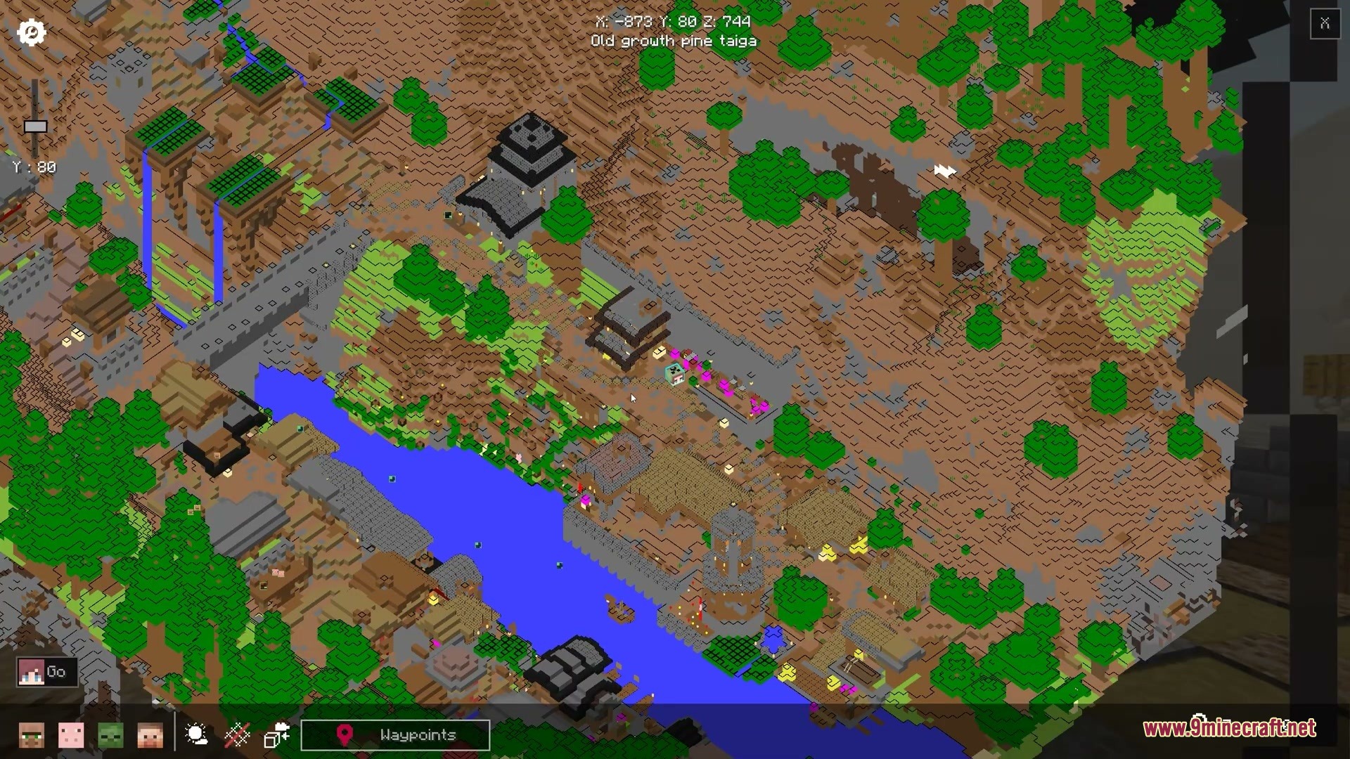 Vocalist Relic Projection Mod Screenshot 10 Interactive map interface displaying a river and village with custom markers