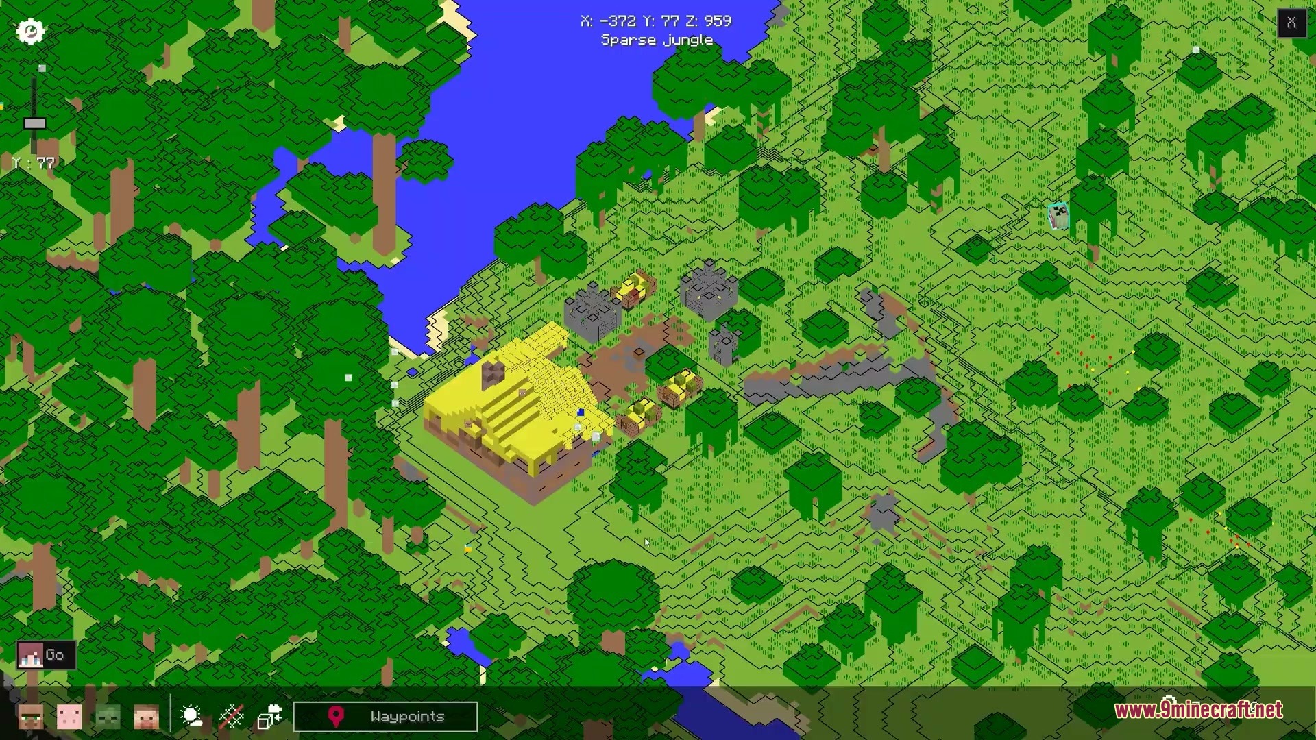 Vocalist Relic Projection Mod Screenshot 7 Close up 3D map showing a yellow building and terrain in a jungle