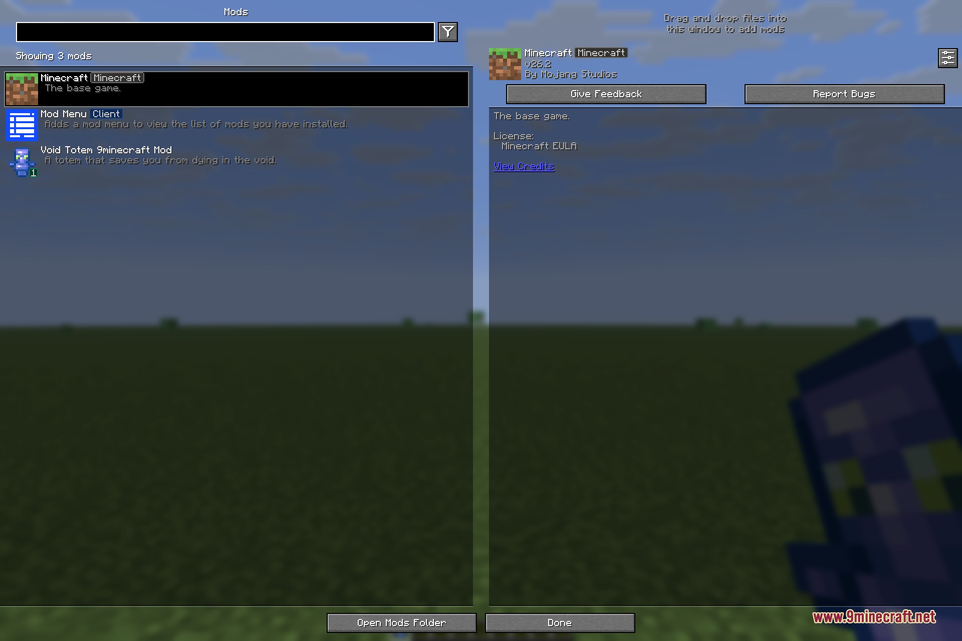 Void Totem 9minecraft Mod Screenshot 1 The mod menu screen shows details for the installed Void Totem mod