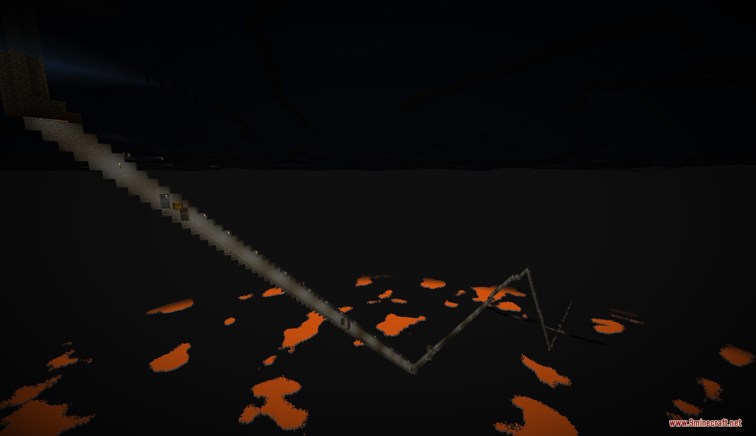 Voidbound Resolve Mod Screenshot 6 A long stone staircase descending into a dark void with scattered lava pools