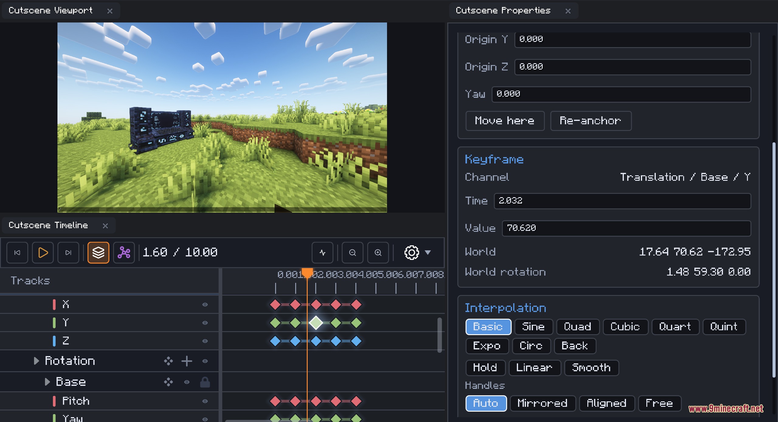 Vortex Scripting Core Mod Screenshot 4 In game cutscene editor with a timeline and camera movement keyframes