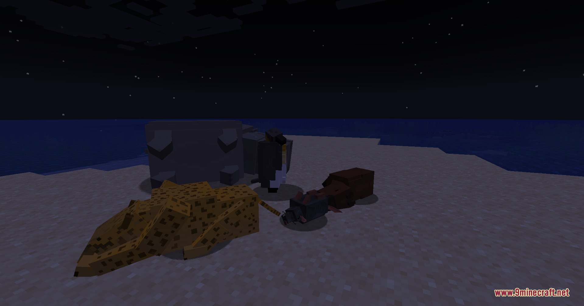 Wild Tome Chronicles Mod Screenshot 6 A jaguar and penguin standing together on a beach at night