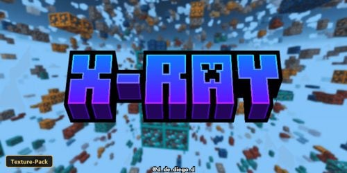 X-Ray title over a sky full of floating ore blocks