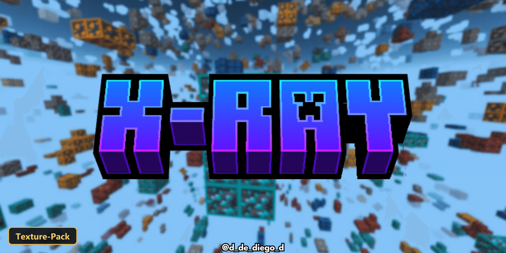 X-Ray title over a sky full of floating ore blocks