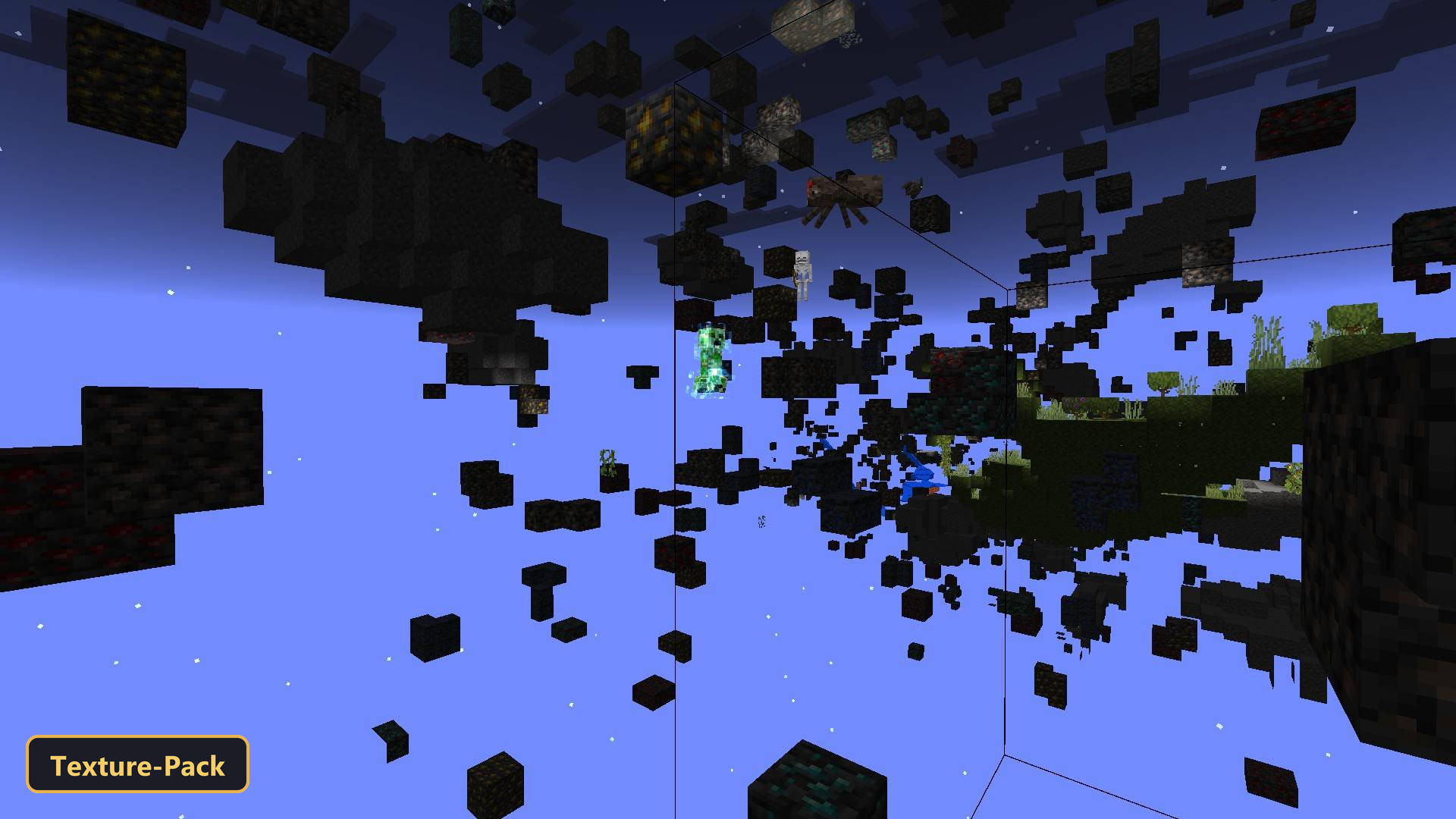 floating islands of nether blocks and ores in a starry sky
