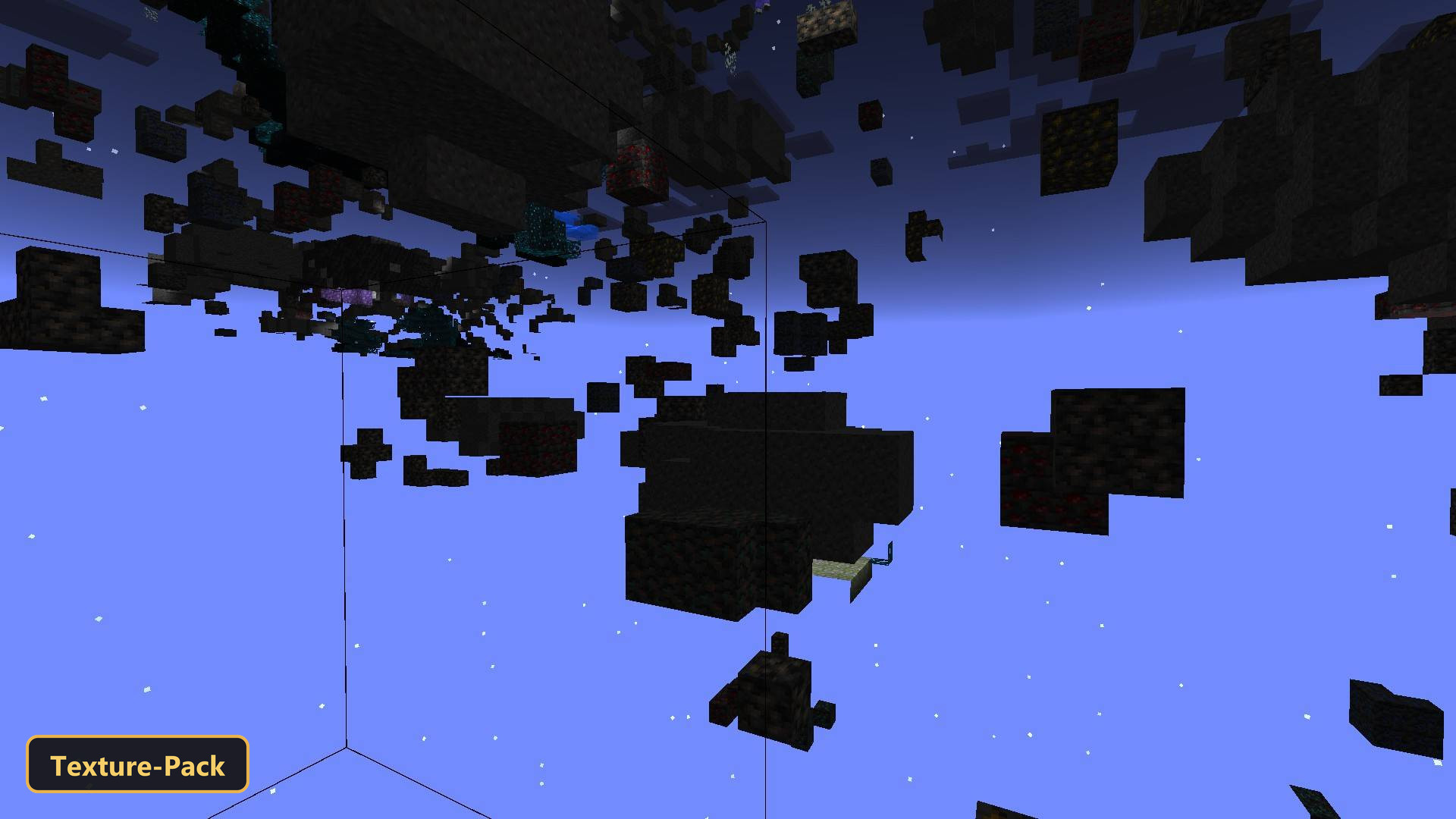 floating islands of nether blocks and ores against a blue sky