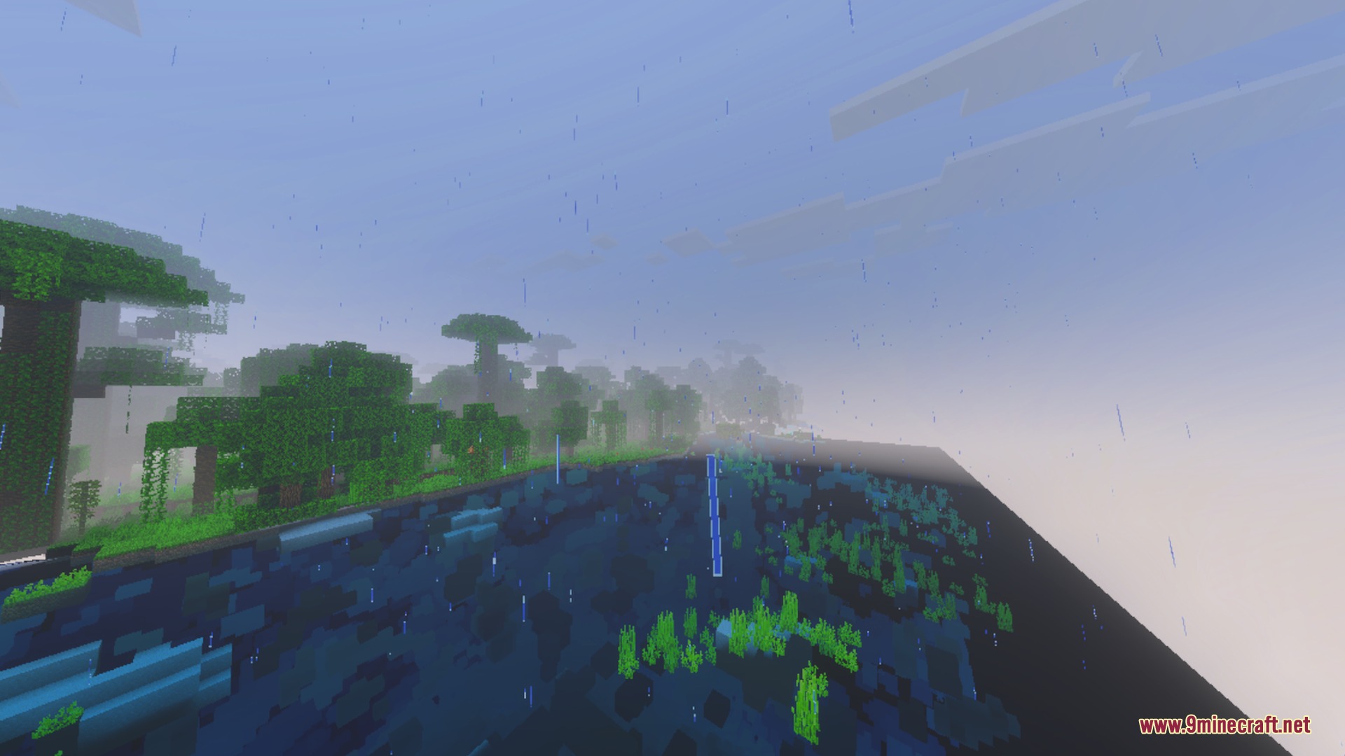 X-ray+better Shader Screenshot 1 Rainy jungle landscape with transparent ground revealing underwater vegetation and seagrass