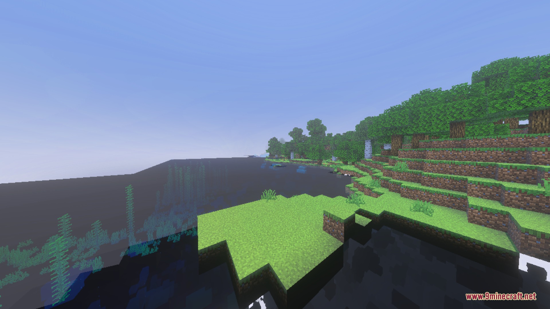 X-ray+better Shader Screenshot 10 Grassy blocks in Minecraft with transparent terrain revealing the dark layers and resources