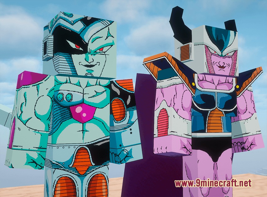 Mecha Frieza and King Cold characters with high definition textures in Minecraft