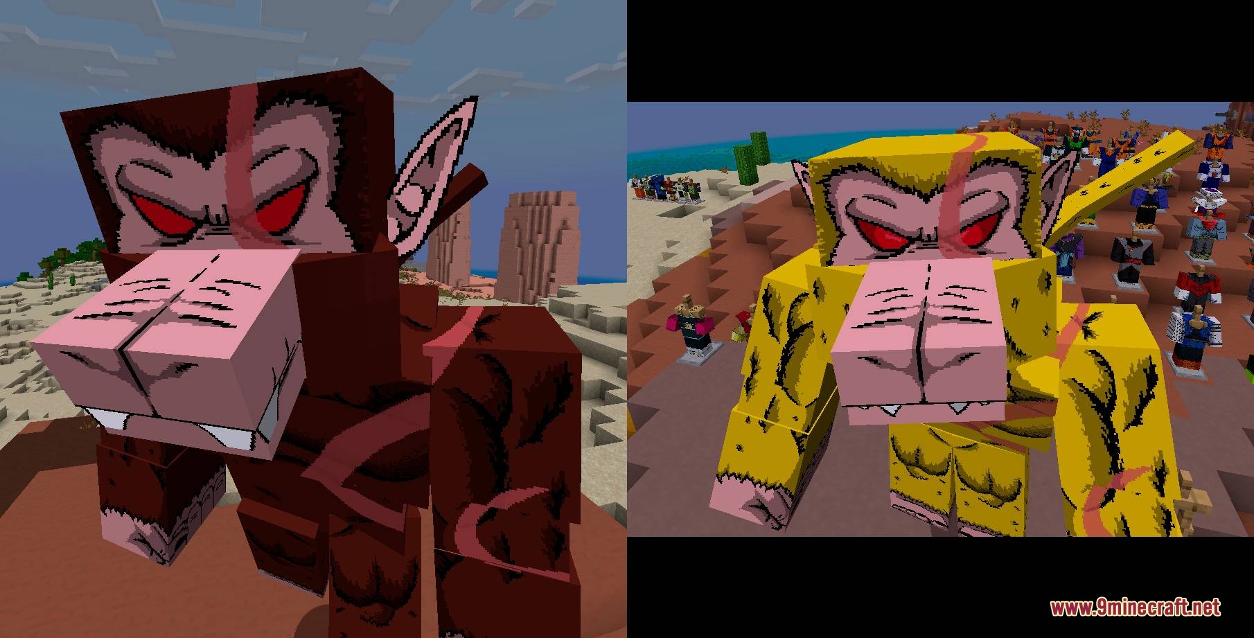 Two giant Great Ape mobs with detailed textures standing in the desert