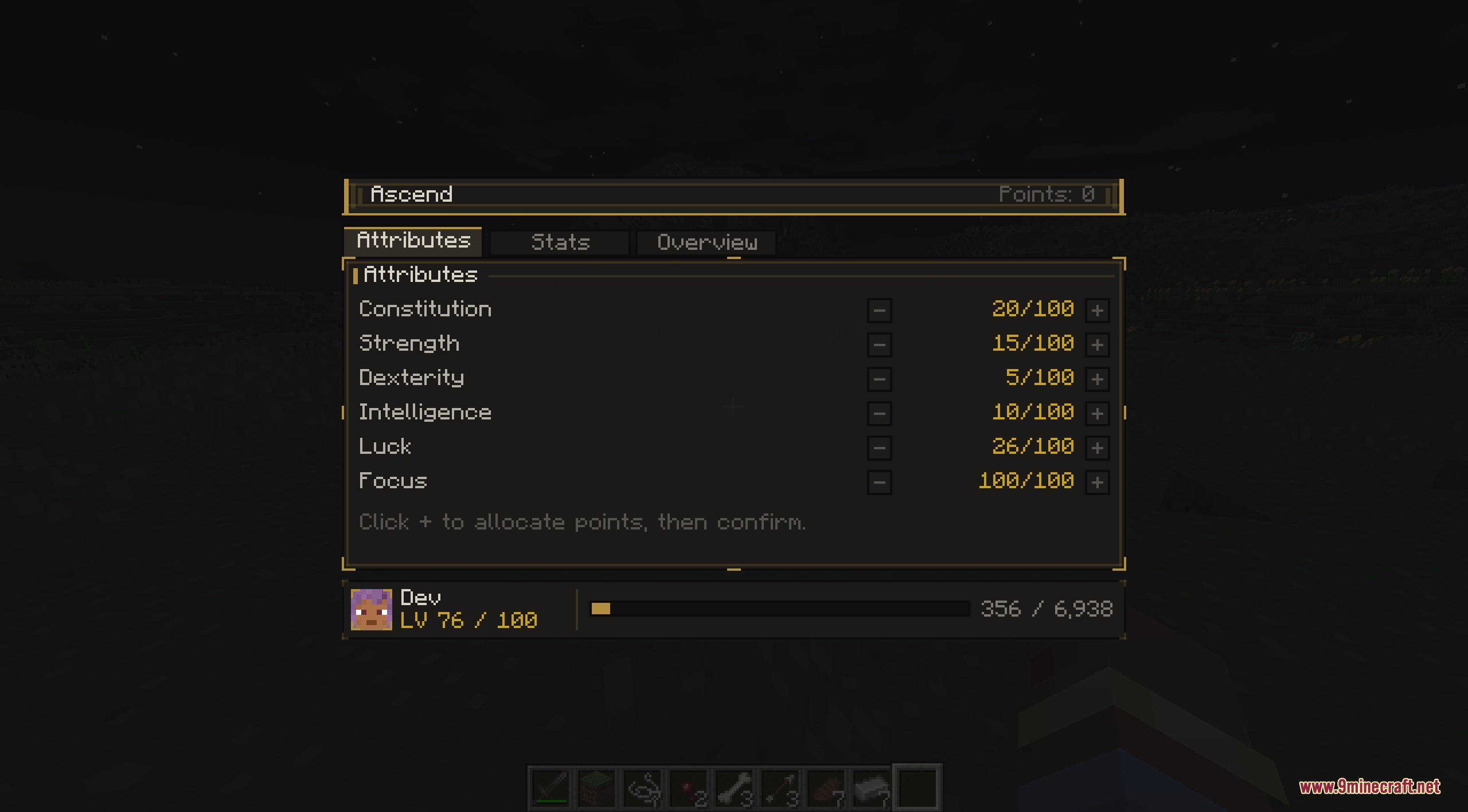 Zenith Scale Foundation Mod Screenshot 1 Zenith Scale Foundation mod interface showing character attributes and skill points