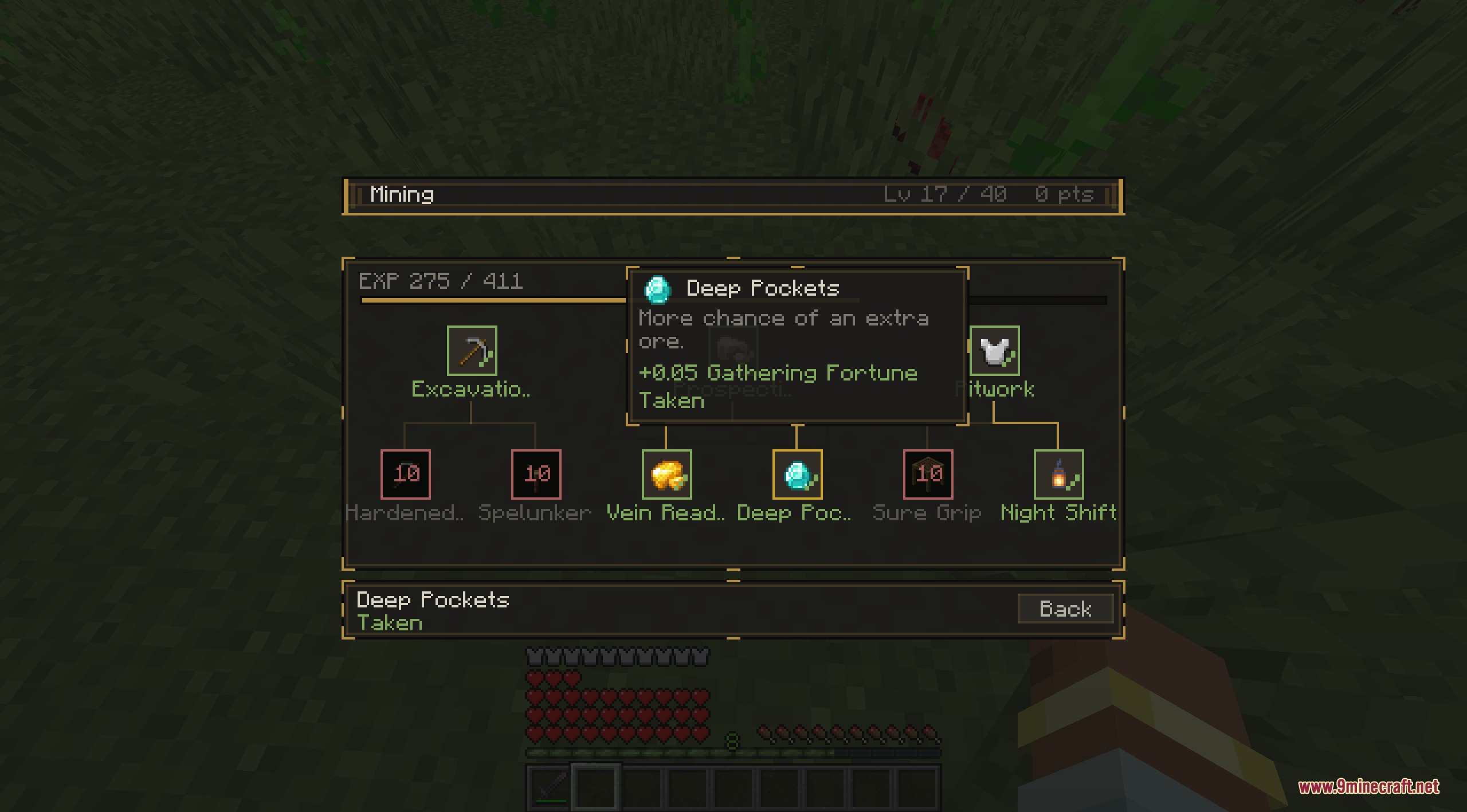 Zenith Scale Foundation Mod Screenshot 6 Mining skill tree showing the Deep Pockets upgrade for increased gathering fortune