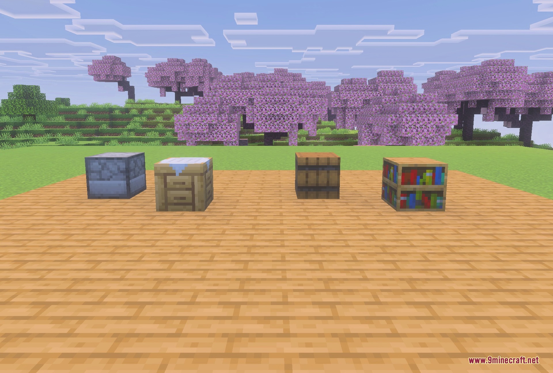 A room built from the retextured vanilla building blocks