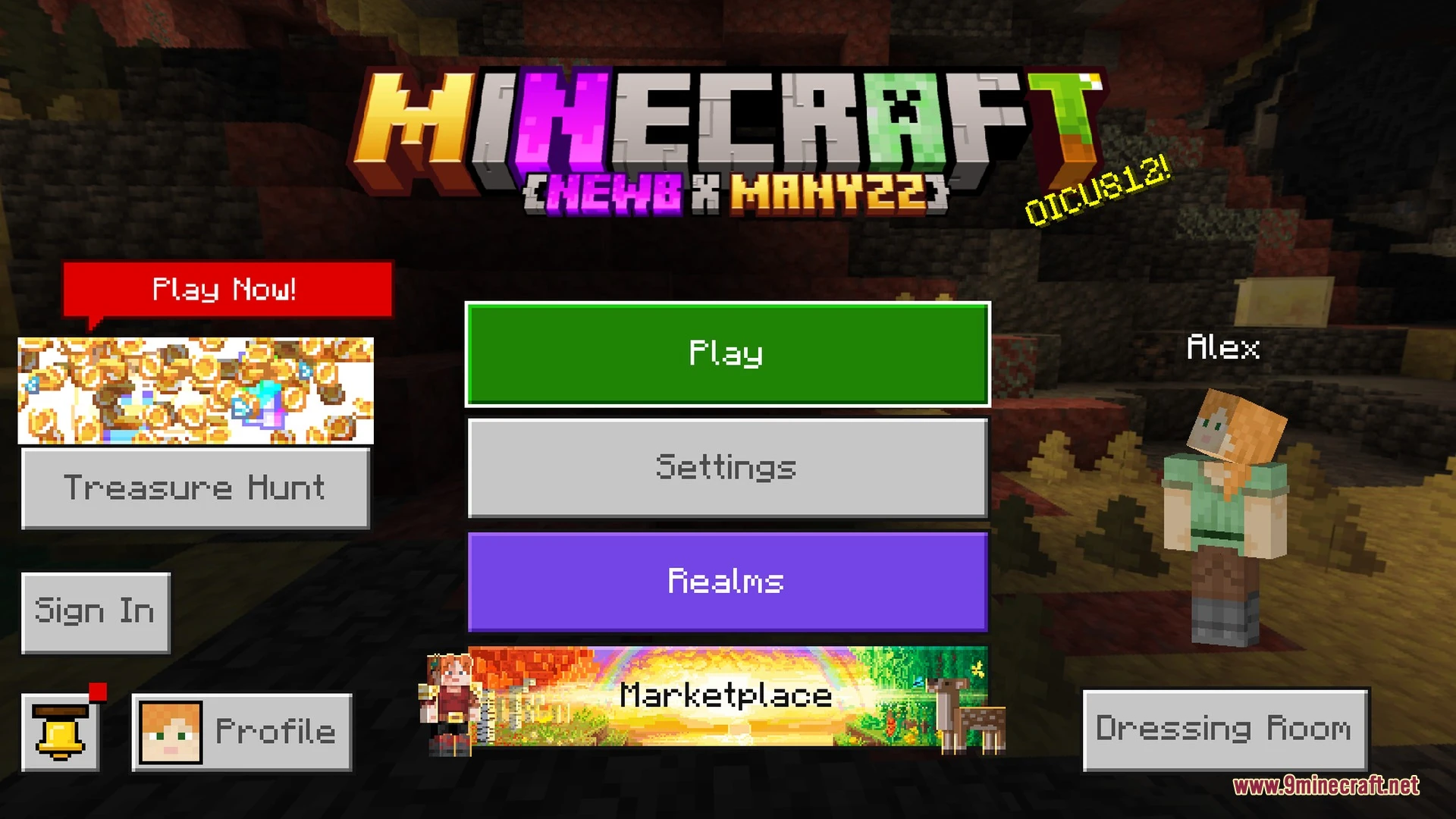 Newb X Manyzz Lite Shader main menu showing the pack's own logo